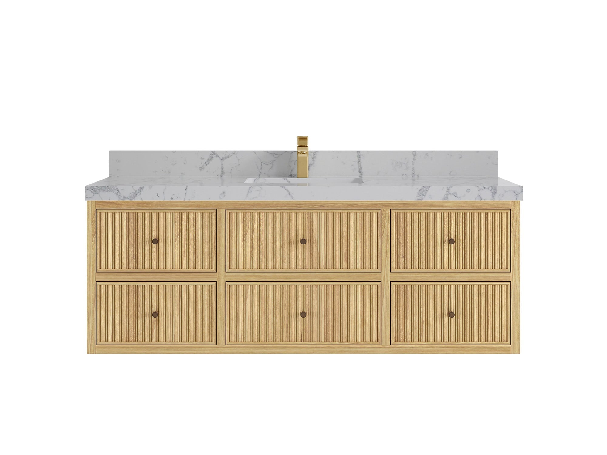 Sonoma Reeded Floating Teak Wood 60 in. W x 22 in. D Single Sink Bathroom Vanity