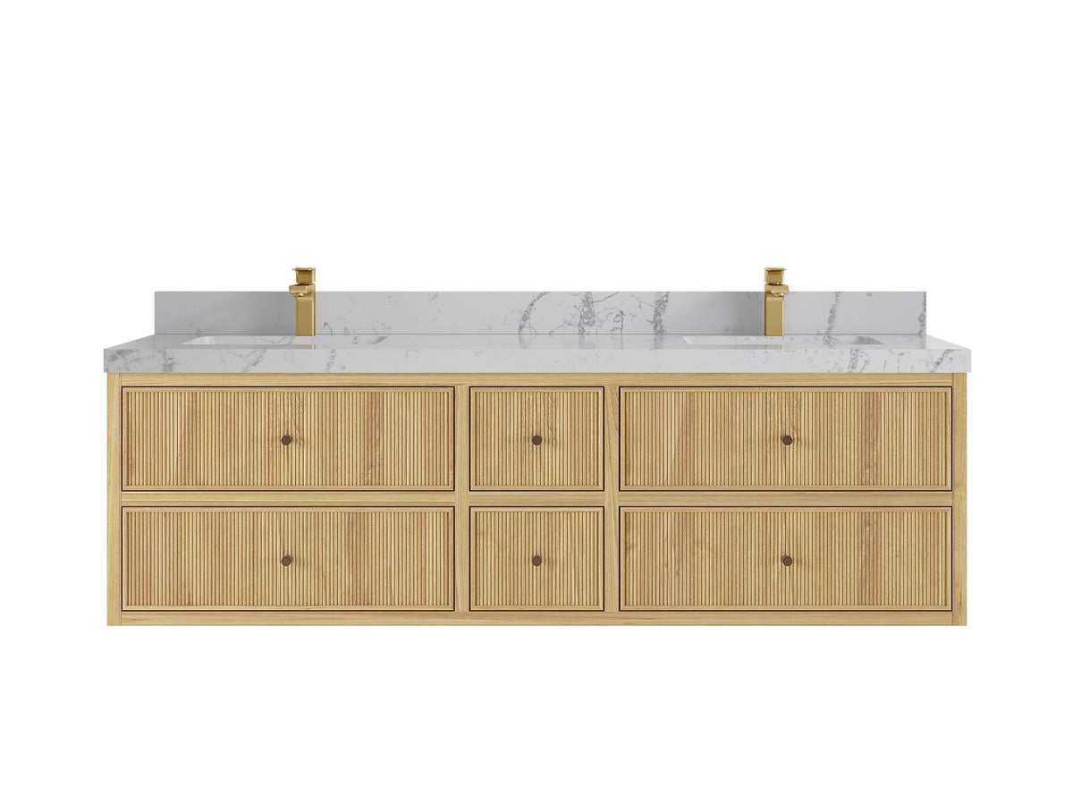 Sonoma Reeded Floating Teak 72 in. W x 22 in. D Double Sink Bathroom Vanity