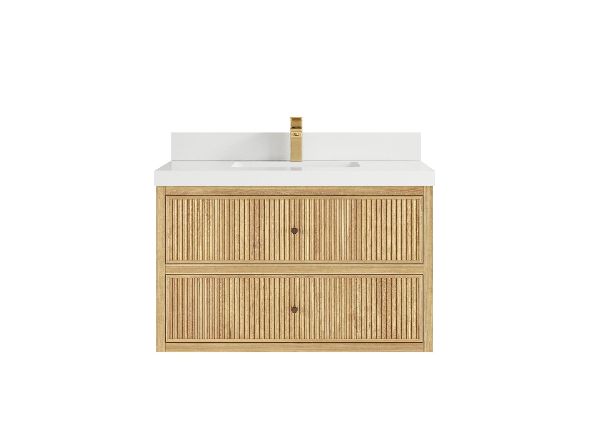Sonoma Reeded Floating Teak 36 in. W x 22 in. D Center Sink Bathroom Vanity