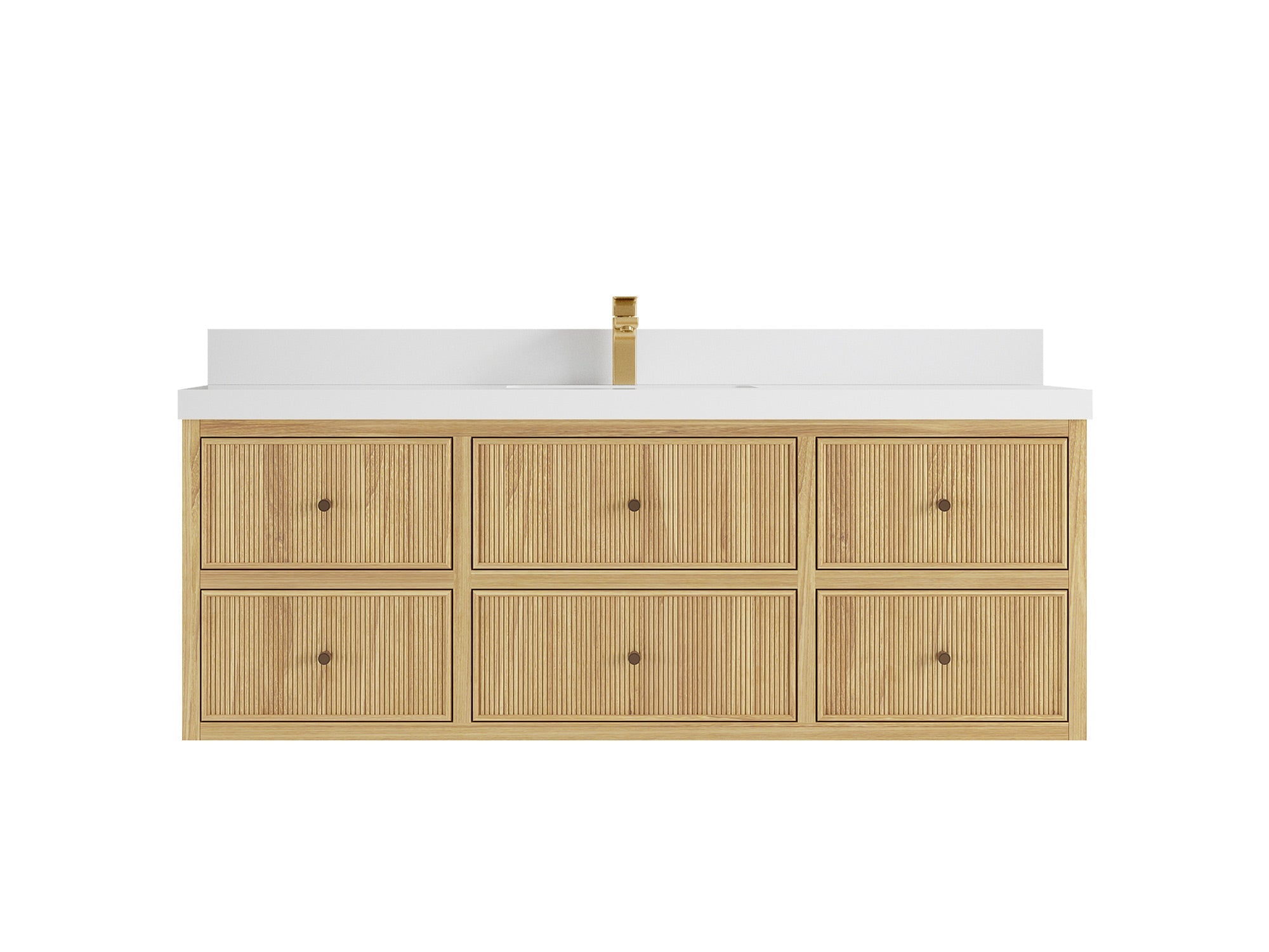 Sonoma Reeded Floating Teak Wood 60 in. W x 22 in. D Single Sink Bathroom Vanity