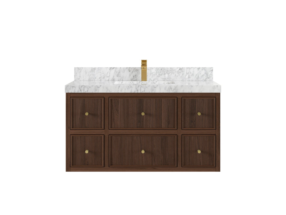 Sonoma Reeded Floating Teak 42 in. W x 22 in. D Single Sink Bathroom Vanity