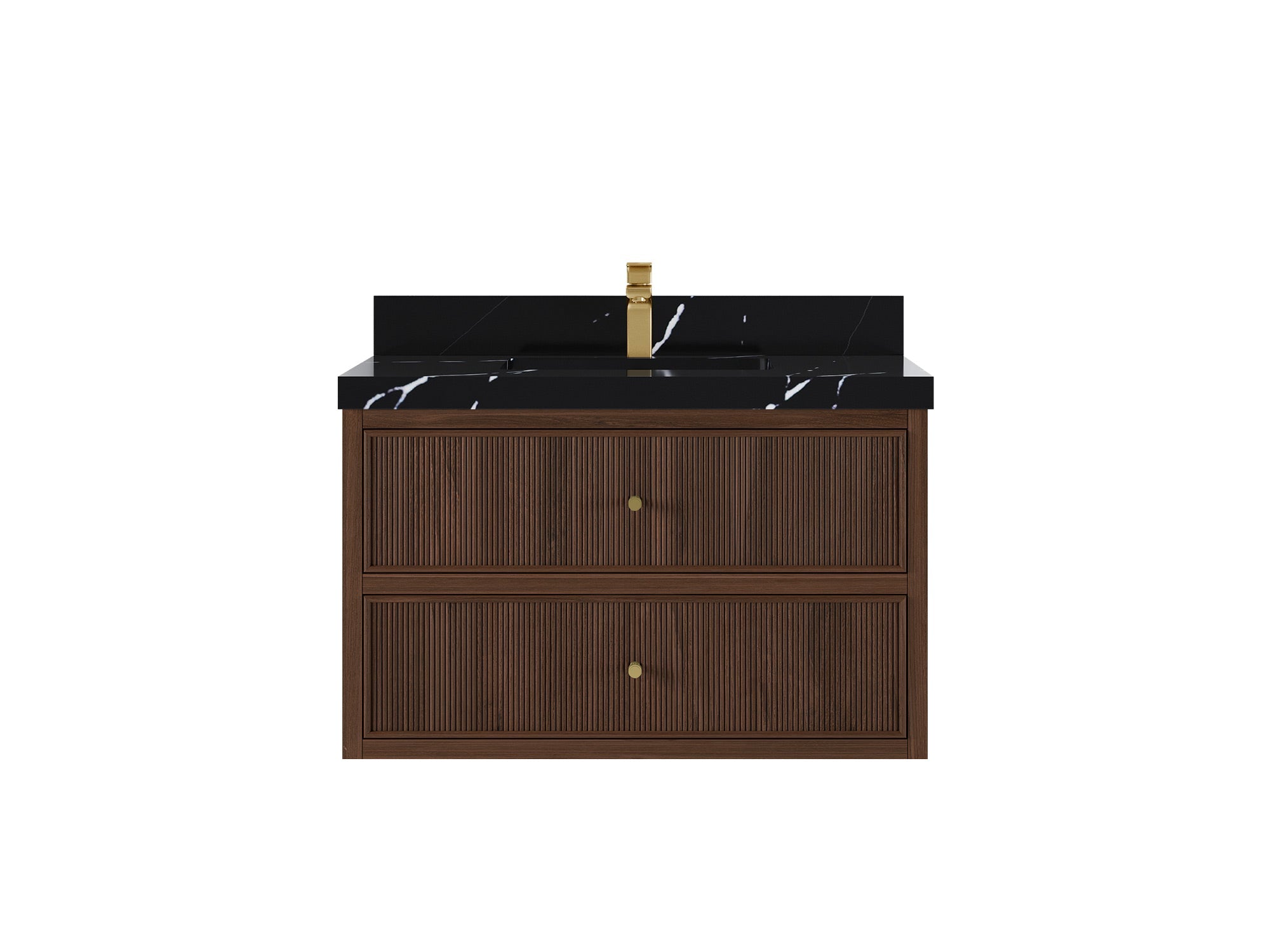 Sonoma Reeded Floating Teak 36 in. W x 22 in. D Center Sink Bathroom Vanity