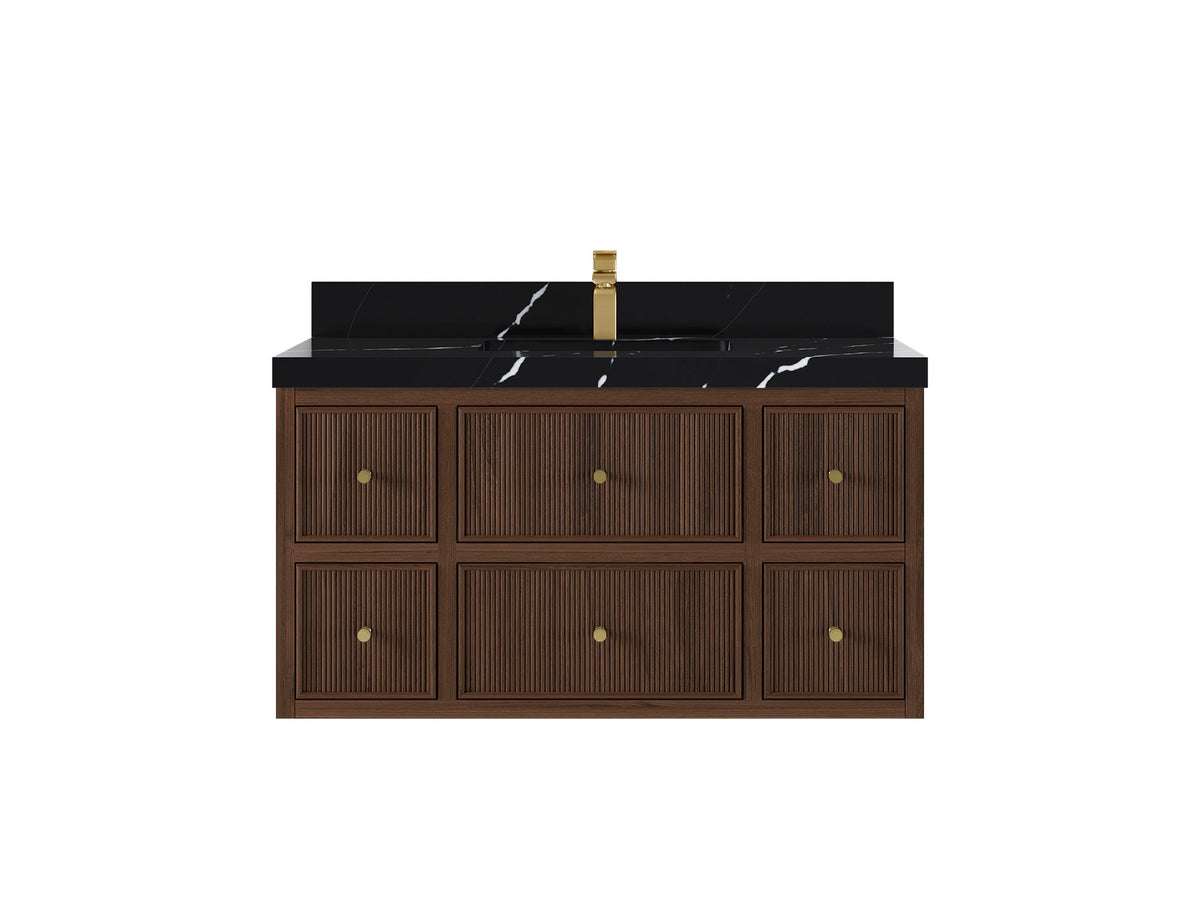 Sonoma Reeded Floating Teak 42 in. W x 22 in. D Single Sink Bathroom Vanity