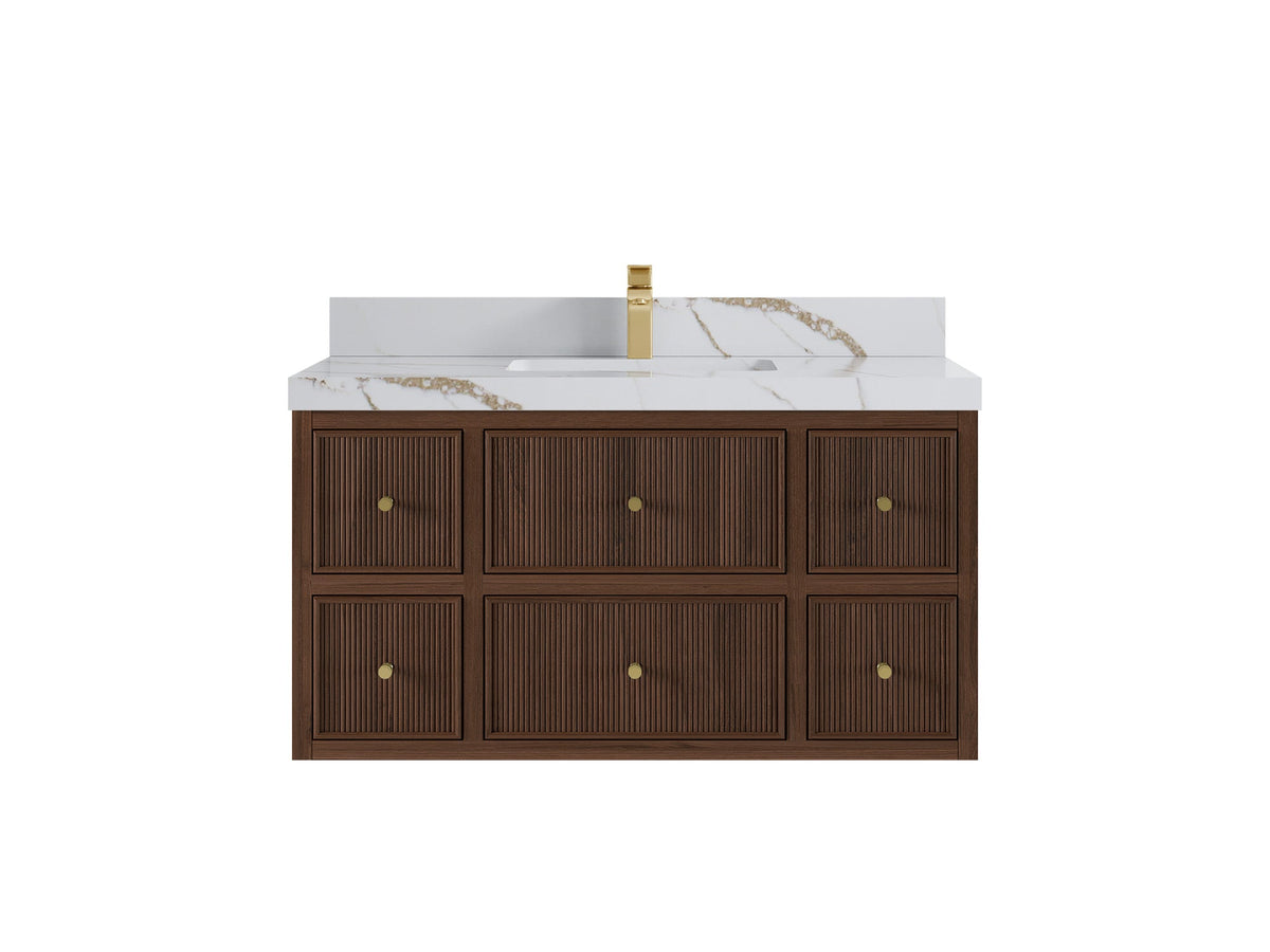 Sonoma Reeded Floating Teak 42 in. W x 22 in. D Single Sink Bathroom Vanity