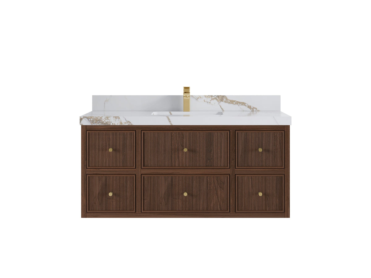 Sonoma Reeded Floating Teak 48 in. W x 22 in. D Single Sink Bathroom Vanity