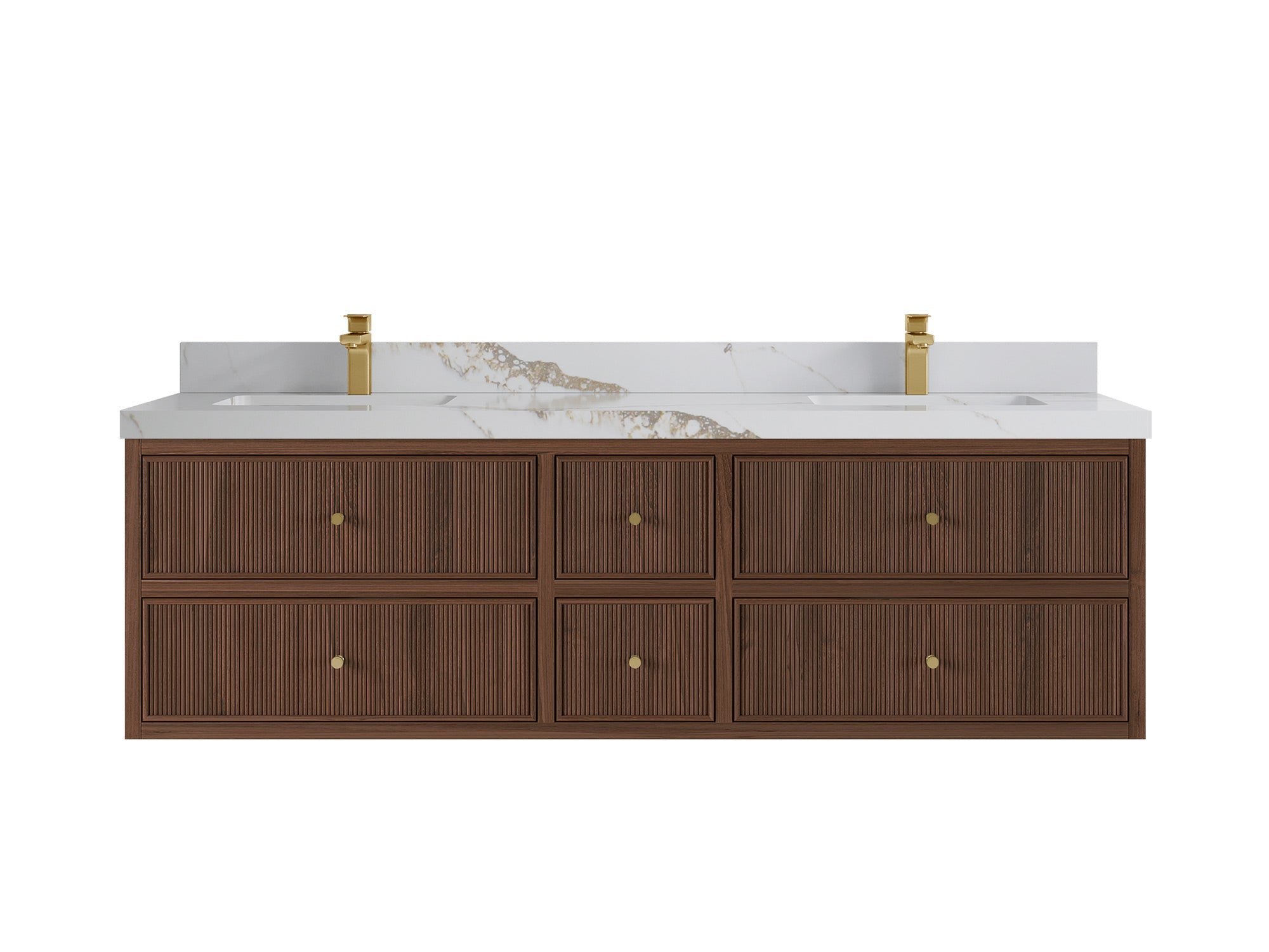 Sonoma Reeded Floating Teak 72 in. W x 22 in. D Double Sink Bathroom Vanity
