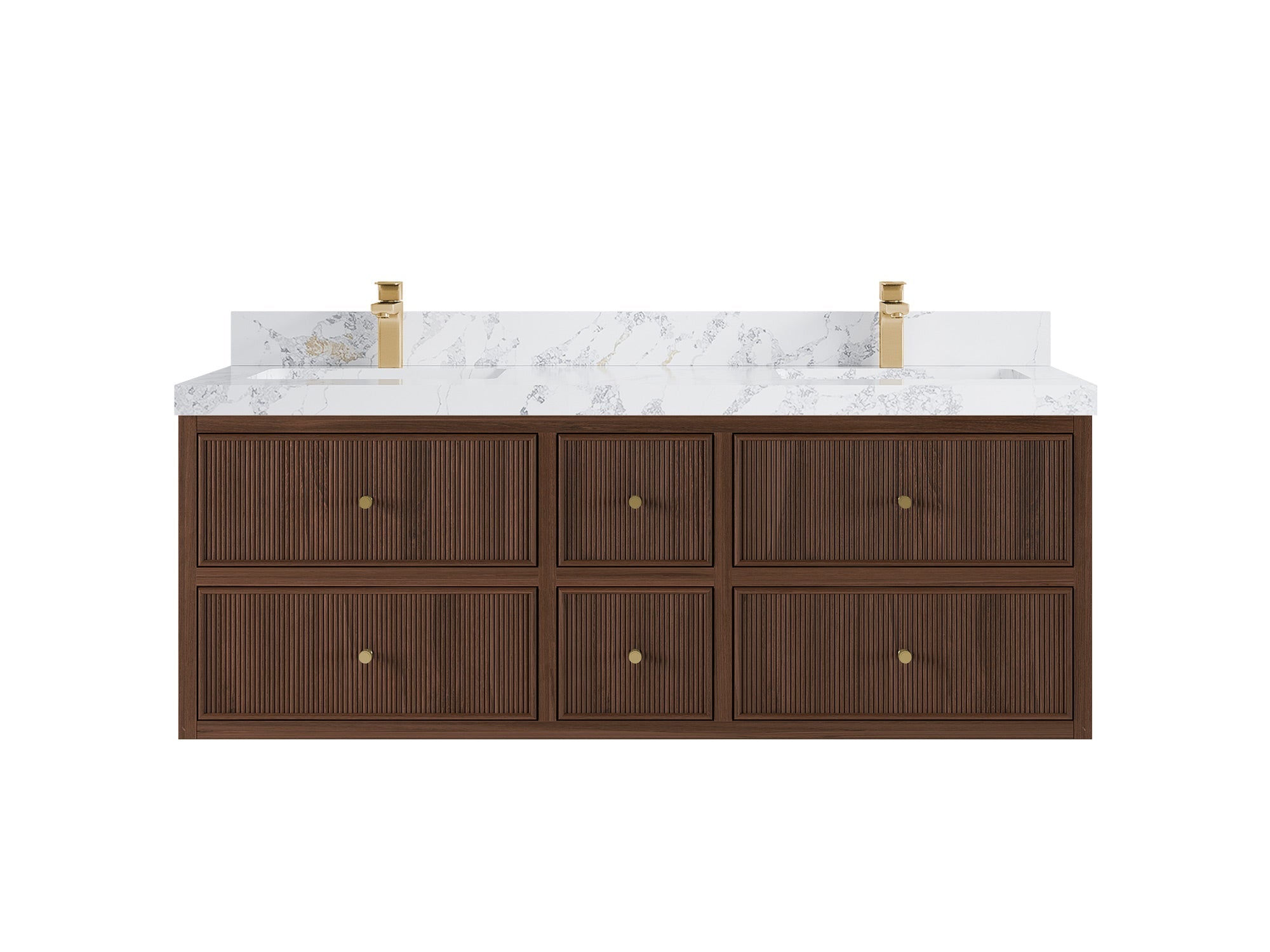 Sonoma Reeded Floating Teak 60 in. W x 22 in. D Double Sink Bathroom Vanity