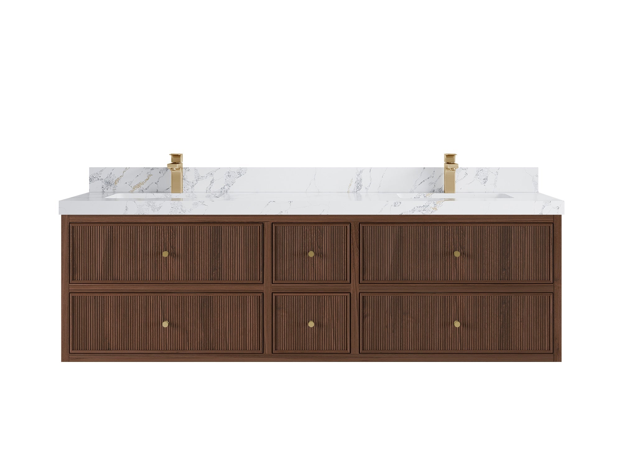 Sonoma Reeded Floating Teak 72 in. W x 22 in. D Double Sink Bathroom Vanity