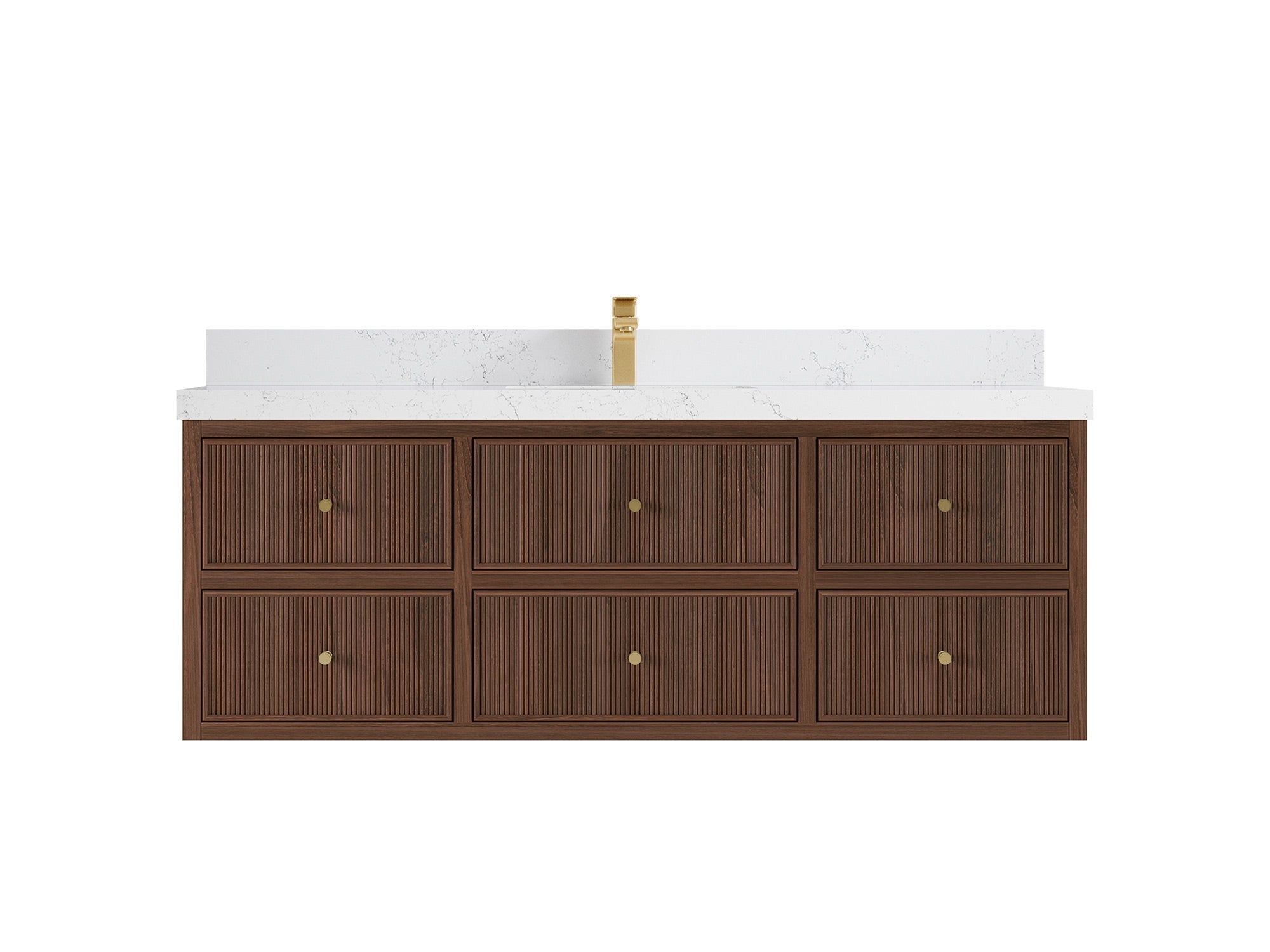 Sonoma Reeded Floating Teak 60 in. W x 22 in. D Single Sink Bathroom Vanity