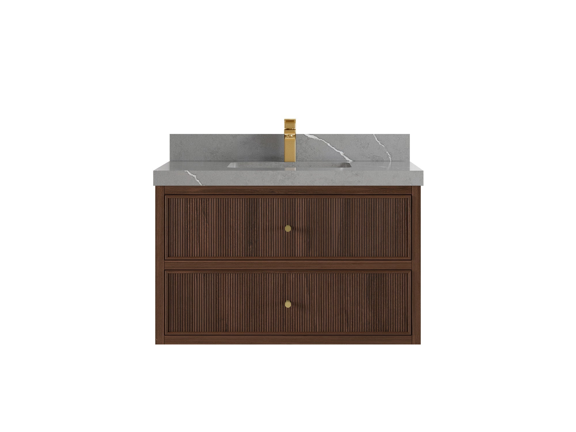 Sonoma Reeded Floating Teak 36 in. W x 22 in. D Center Sink Bathroom Vanity
