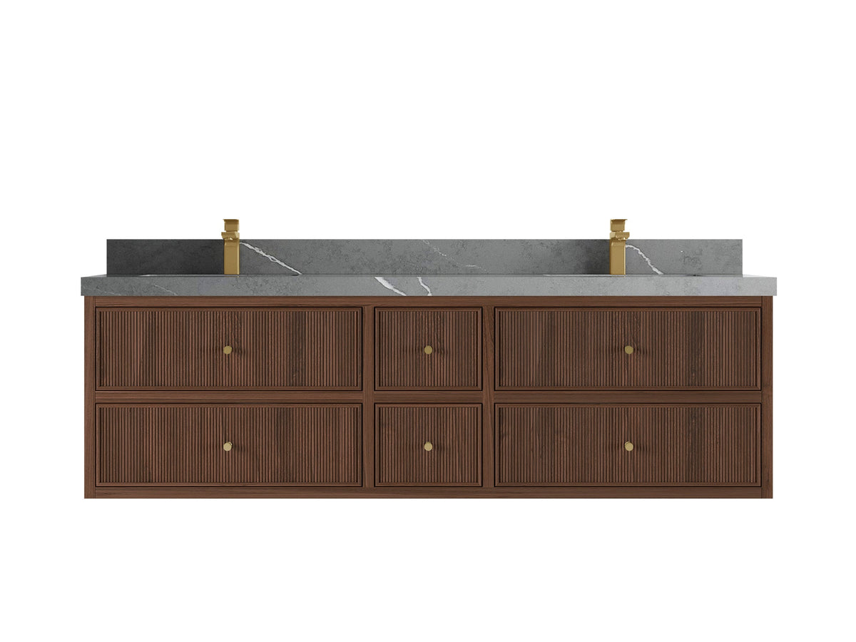 Sonoma Reeded Floating Teak 72 in. W x 22 in. D Double Sink Bathroom Vanity