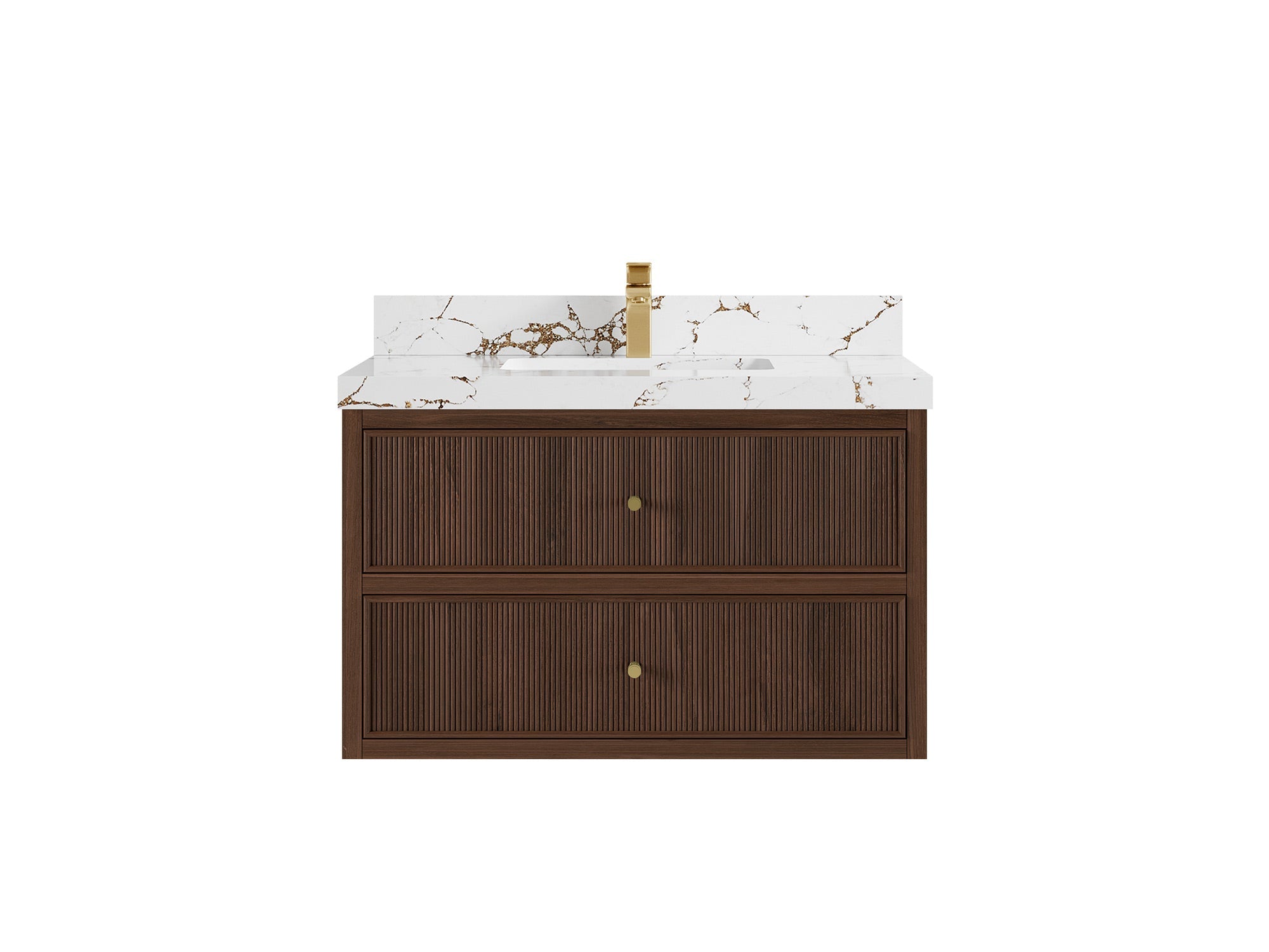 Sonoma Reeded Floating Teak 36 in. W x 22 in. D Center Sink Bathroom Vanity