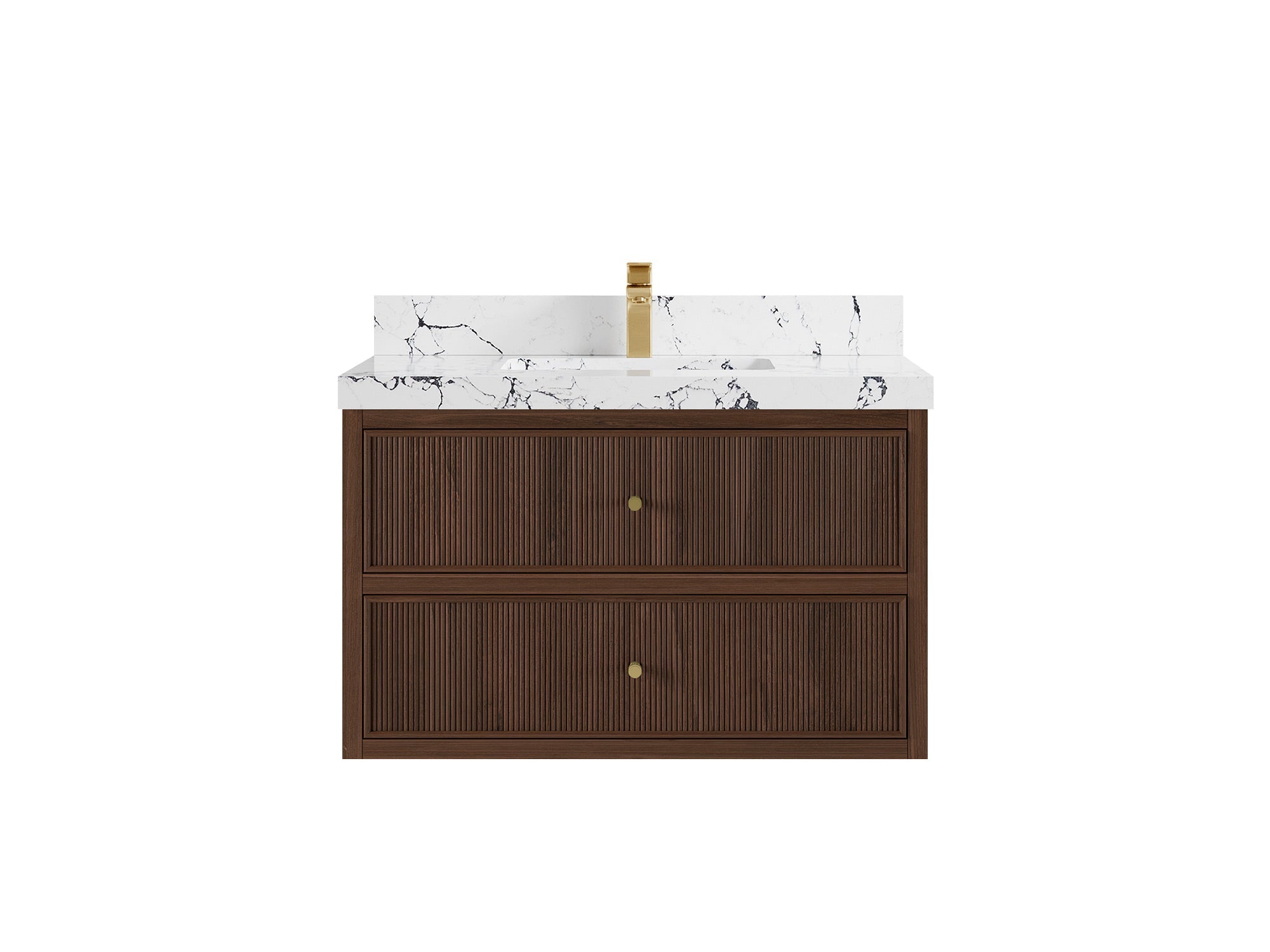 Sonoma Reeded Floating Teak 36 in. W x 22 in. D Center Sink Bathroom Vanity