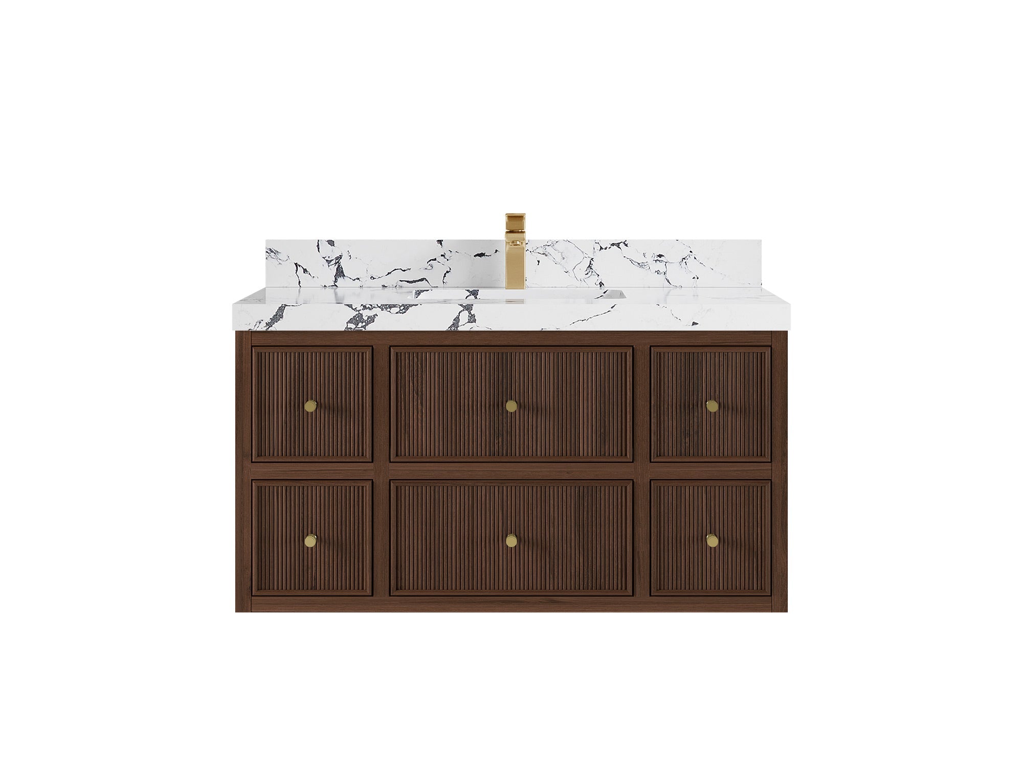 Sonoma Reeded Floating Teak 42 in. W x 22 in. D Single Sink Bathroom Vanity