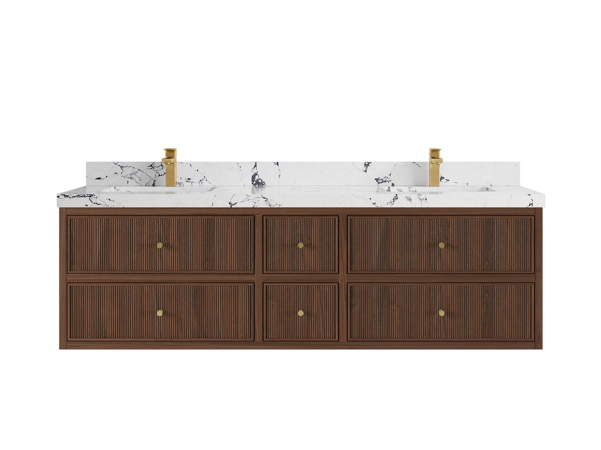 Sonoma Reeded Floating Teak 72 in. W x 22 in. D Double Sink Bathroom Vanity