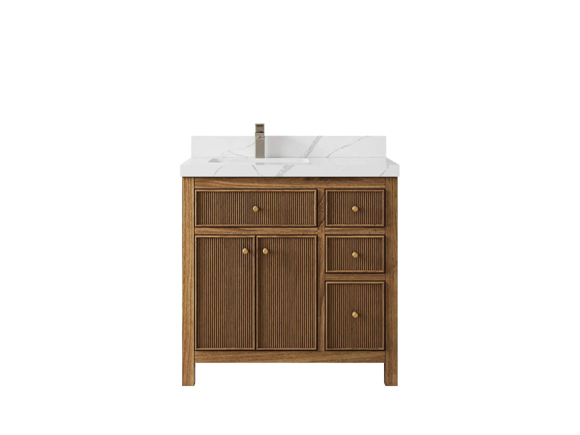 Sonoma Reeded Teak Wood 36 in. W x 22 in. D Left Offset Sink Bathroom Vanity