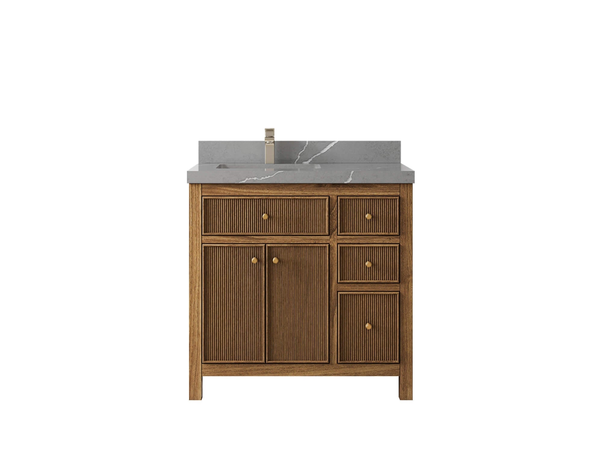 Sonoma Reeded Teak Wood 36 in. W x 22 in. D Left Offset Sink Bathroom Vanity
