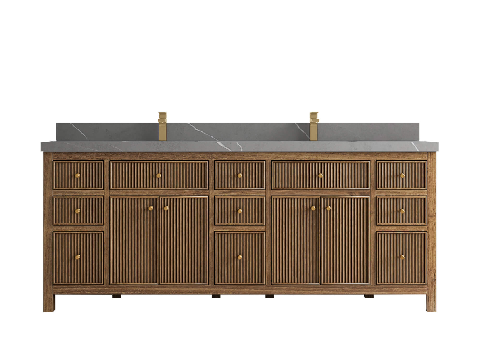 Sonoma Reeded Teak Wood 84 in. W x 22 in. D Double Sink Bathroom Vanity