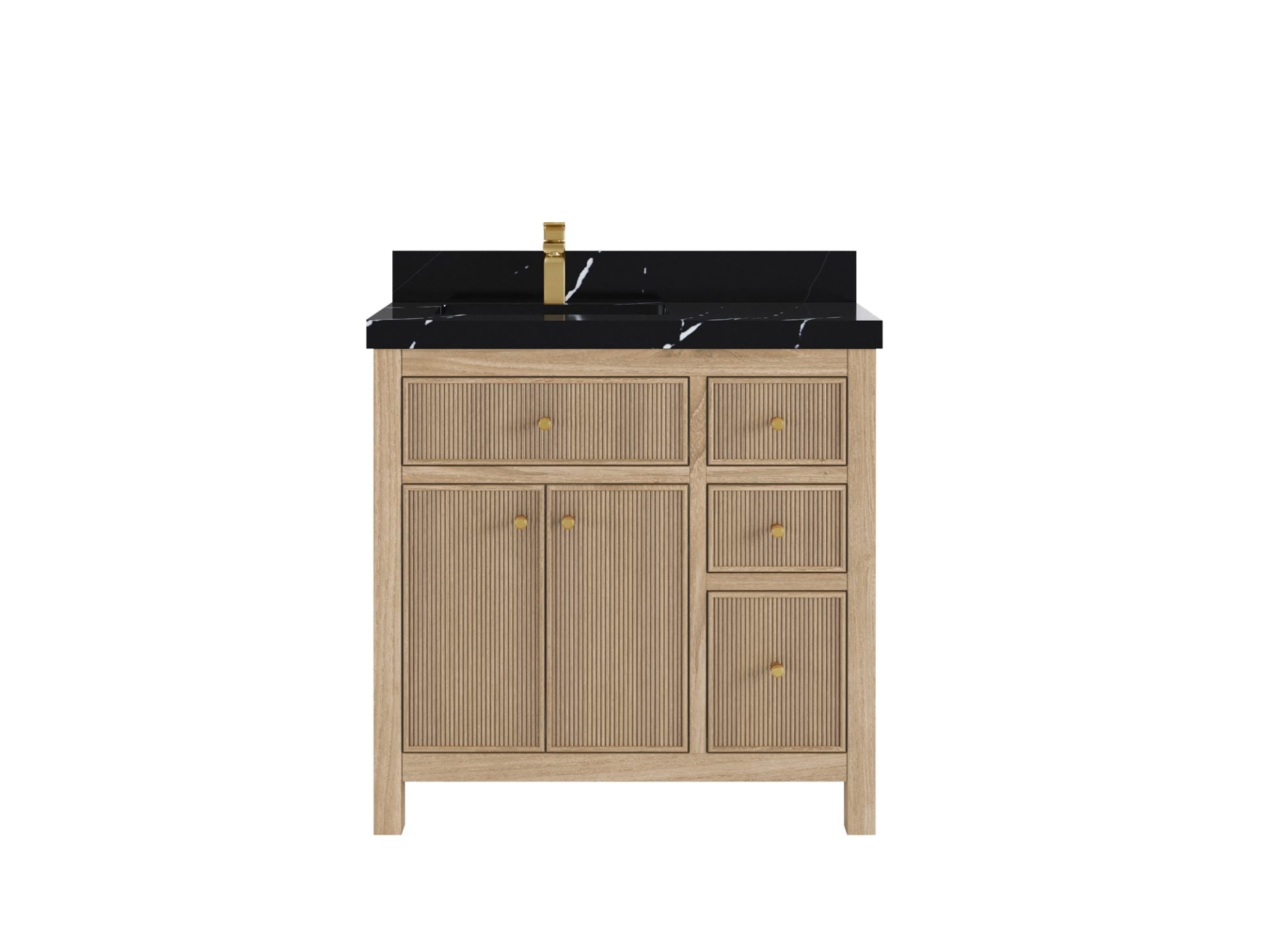 Sonoma Reeded Teak Wood 36 in. W x 22 in. D Left Offset Sink Bathroom Vanity
