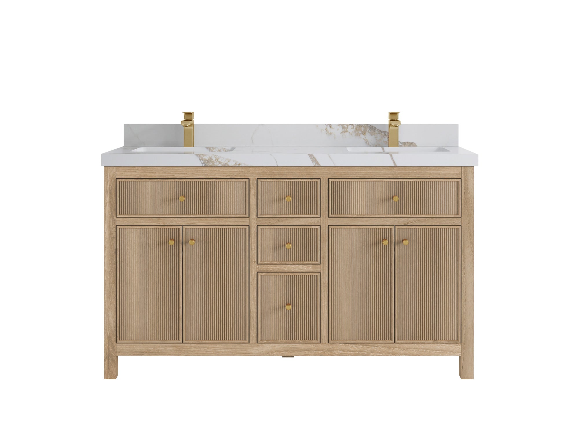 Sonoma Reeded Teak Wood 60 in. W x 22 in. D Double Sink Bathroom Vanity