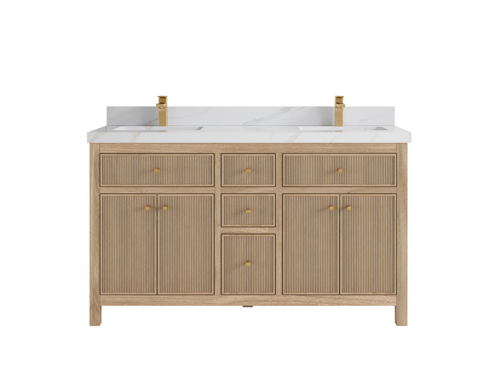 Sonoma Reeded Teak Wood 60 in. W x 22 in. D Double Sink Bathroom Vanity