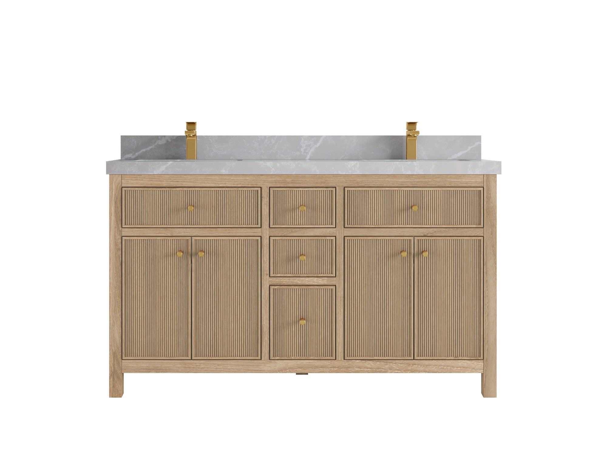 Sonoma Reeded Teak Wood 60 in. W x 22 in. D Double Sink Bathroom Vanity