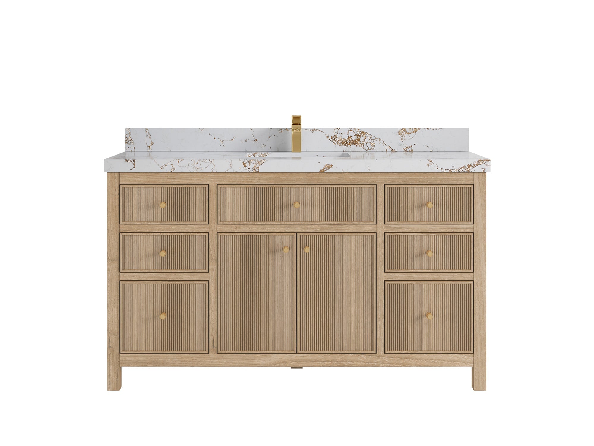 Sonoma Reeded Teak Wood 60 in. W x 22 in. D Single Sink Bathroom Vanity