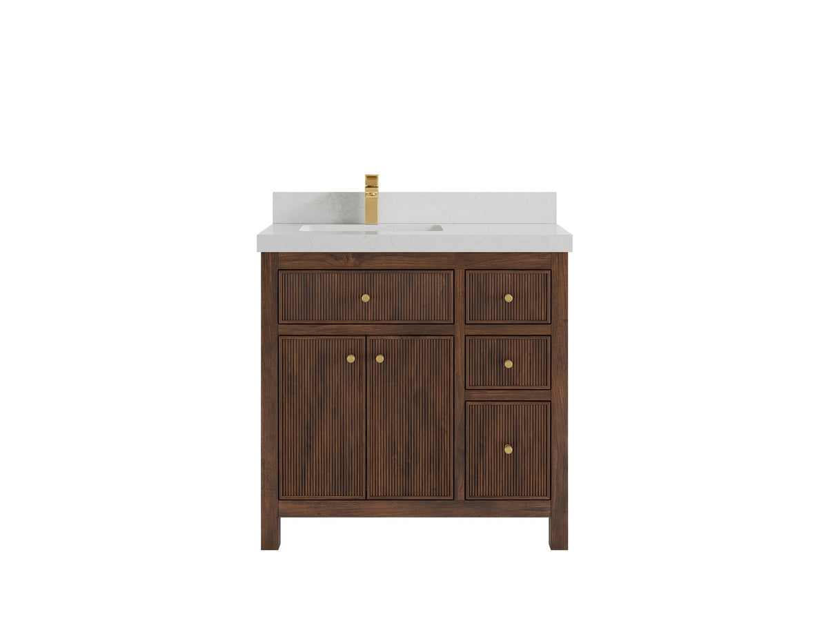 Sonoma Reeded Teak Wood 36 in. W x 22 in. D Left Offset Sink Bathroom Vanity
