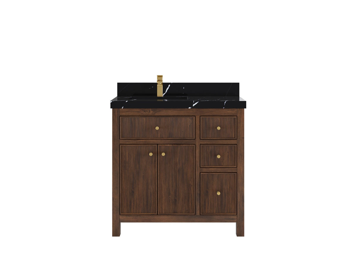 Sonoma Reeded Teak Wood 36 in. W x 22 in. D Left Offset Sink Bathroom Vanity