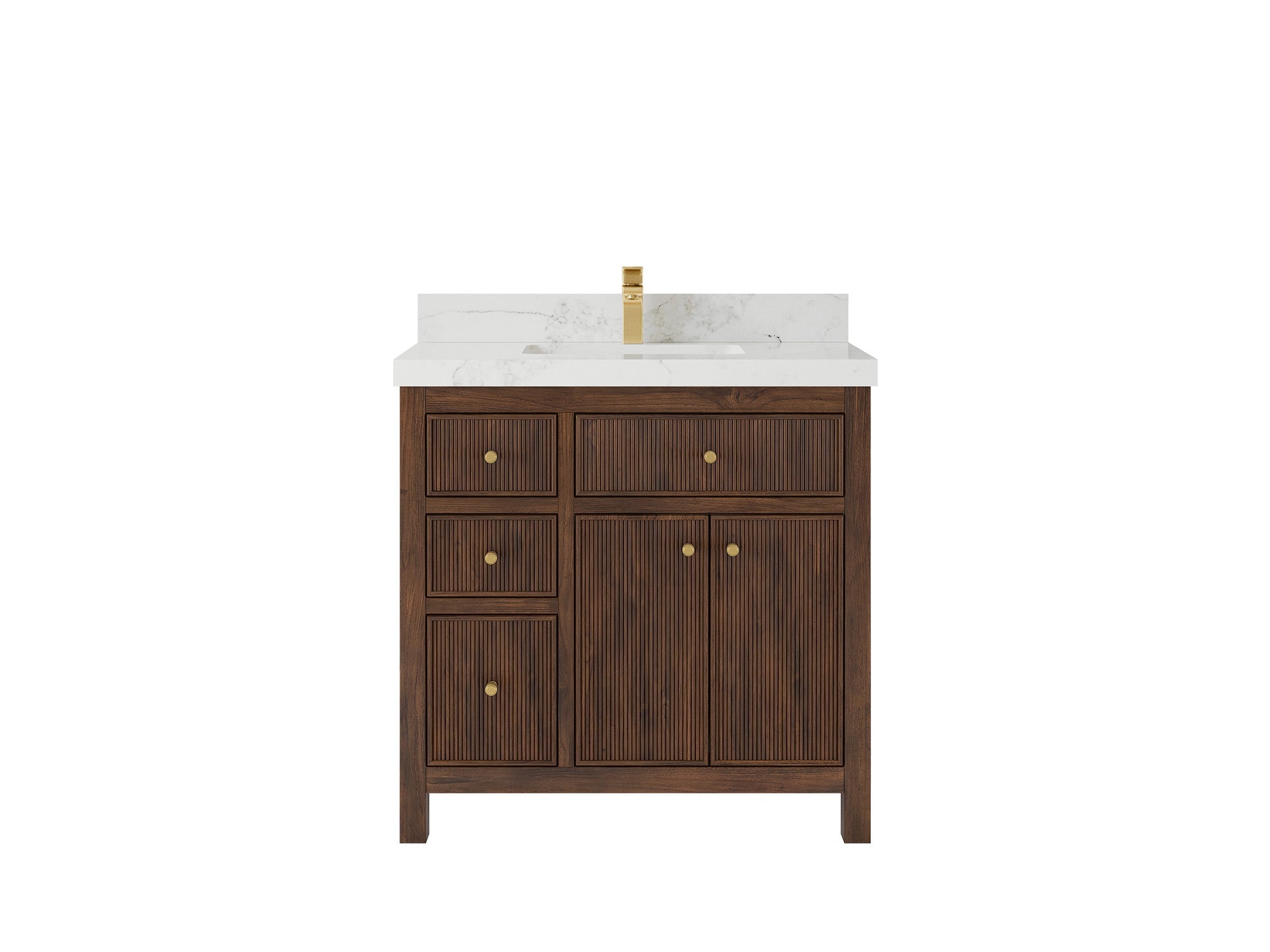 Sonoma Reeded Teak Wood 36 in. W x 22 in. D Center Sink Bathroom Vanity