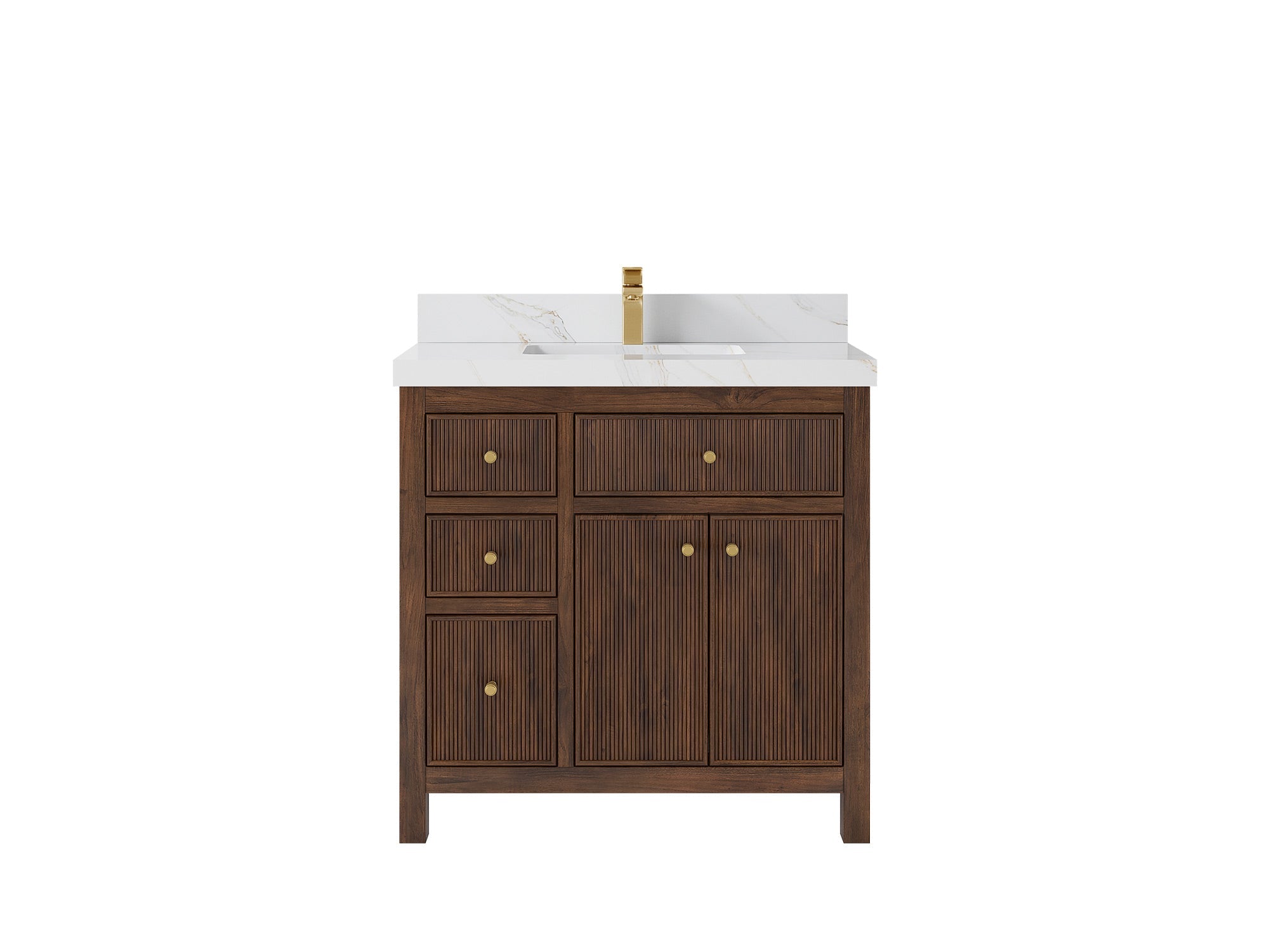Sonoma Reeded Teak Wood 36 in. W x 22 in. D Center Sink Bathroom Vanity