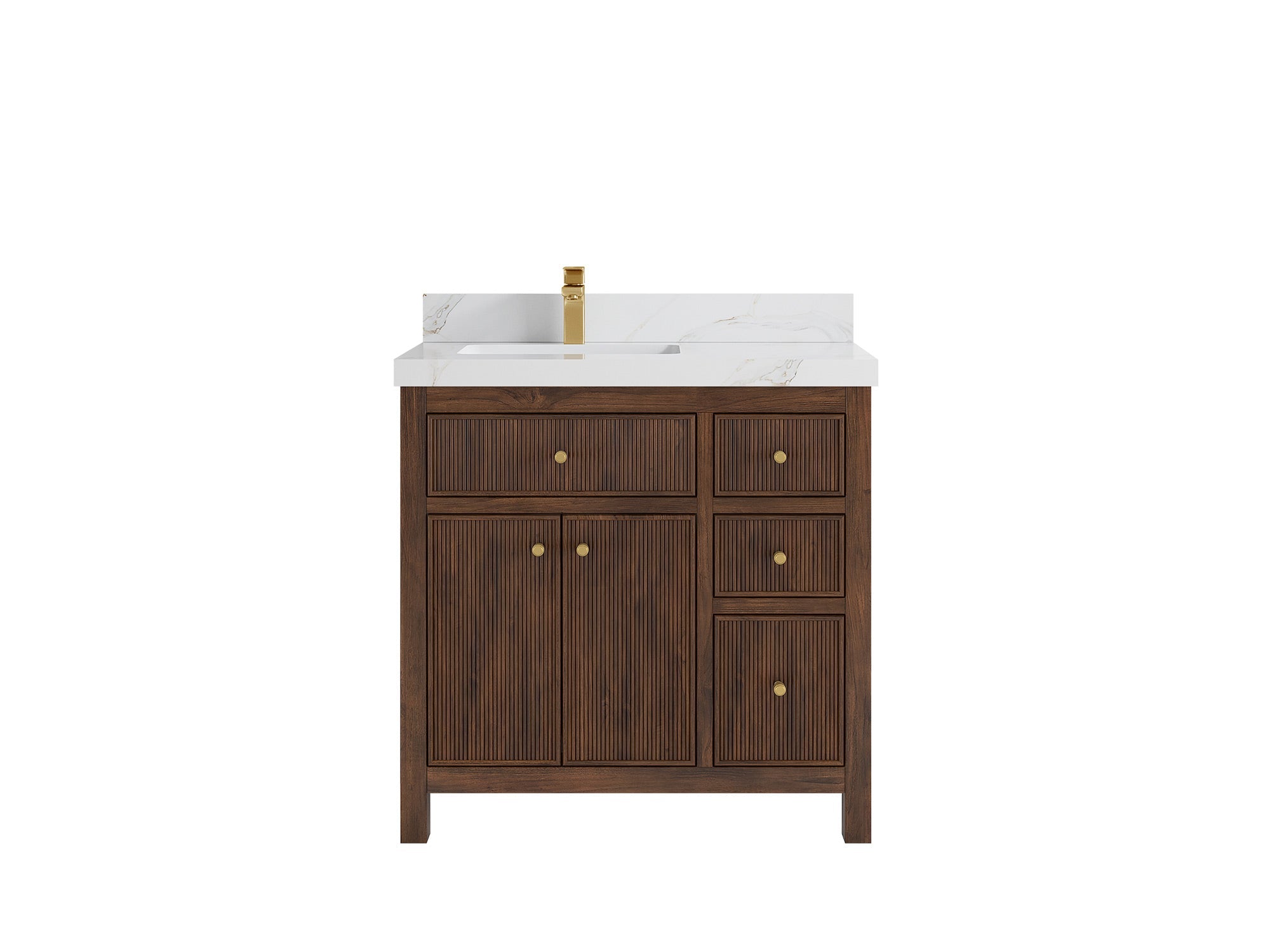 Sonoma Reeded Teak Wood 36 in. W x 22 in. D Left Offset Sink Bathroom Vanity