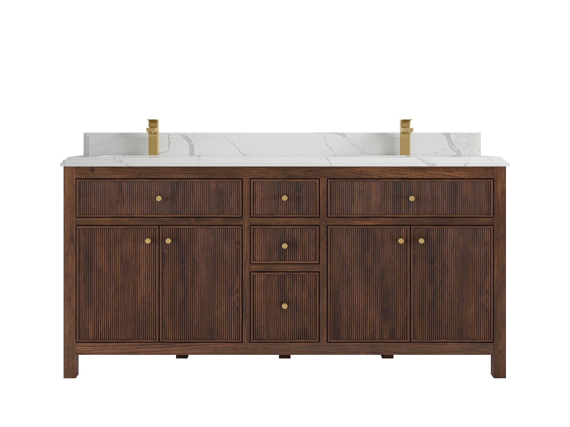 Sonoma Reeded Teak Wood 72 in. W x 22 in. D Double Sink Bathroom Vanity
