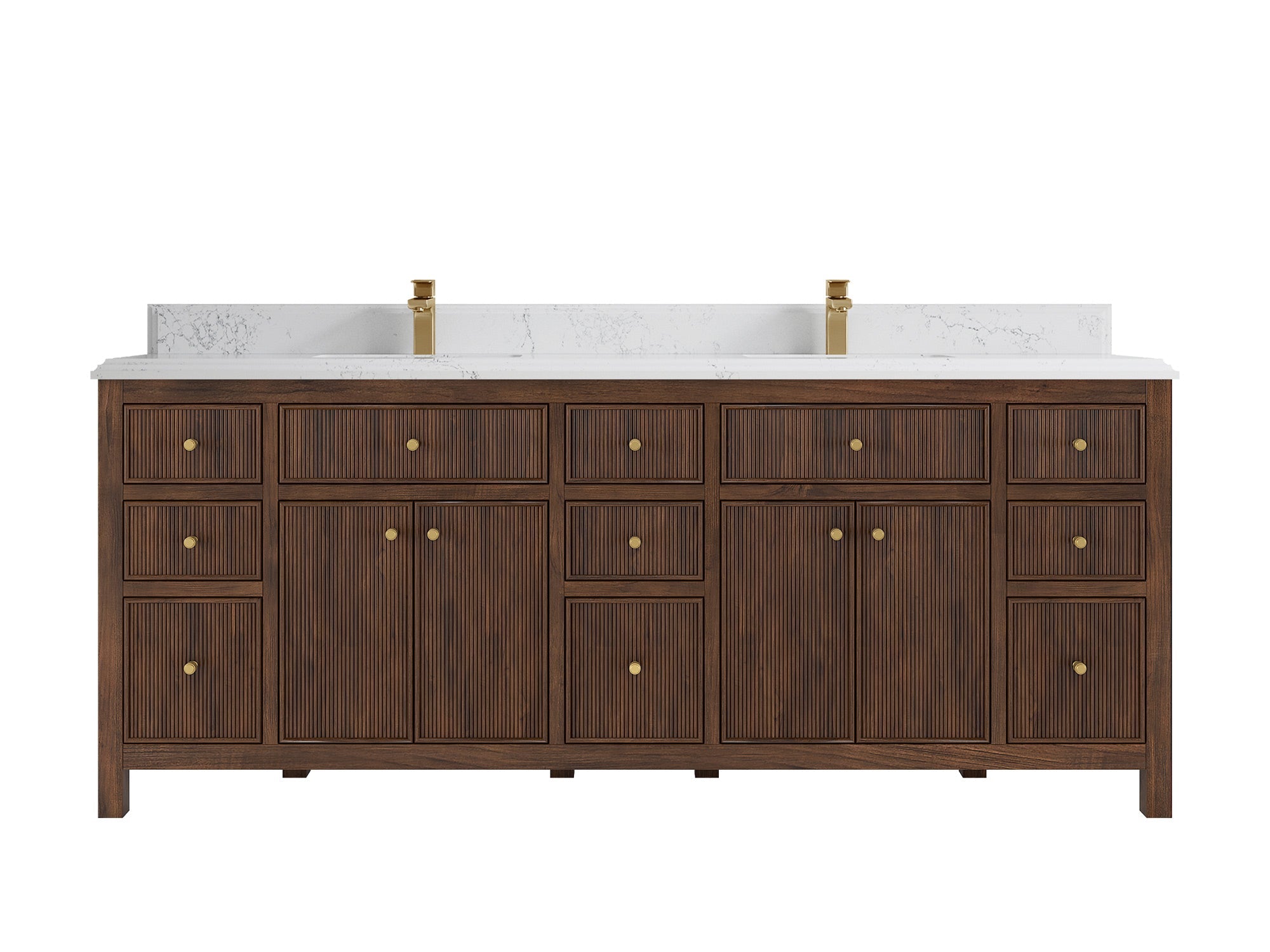 Sonoma Reeded Teak Wood 84 in. W x 22 in. D Double Sink Bathroom Vanity