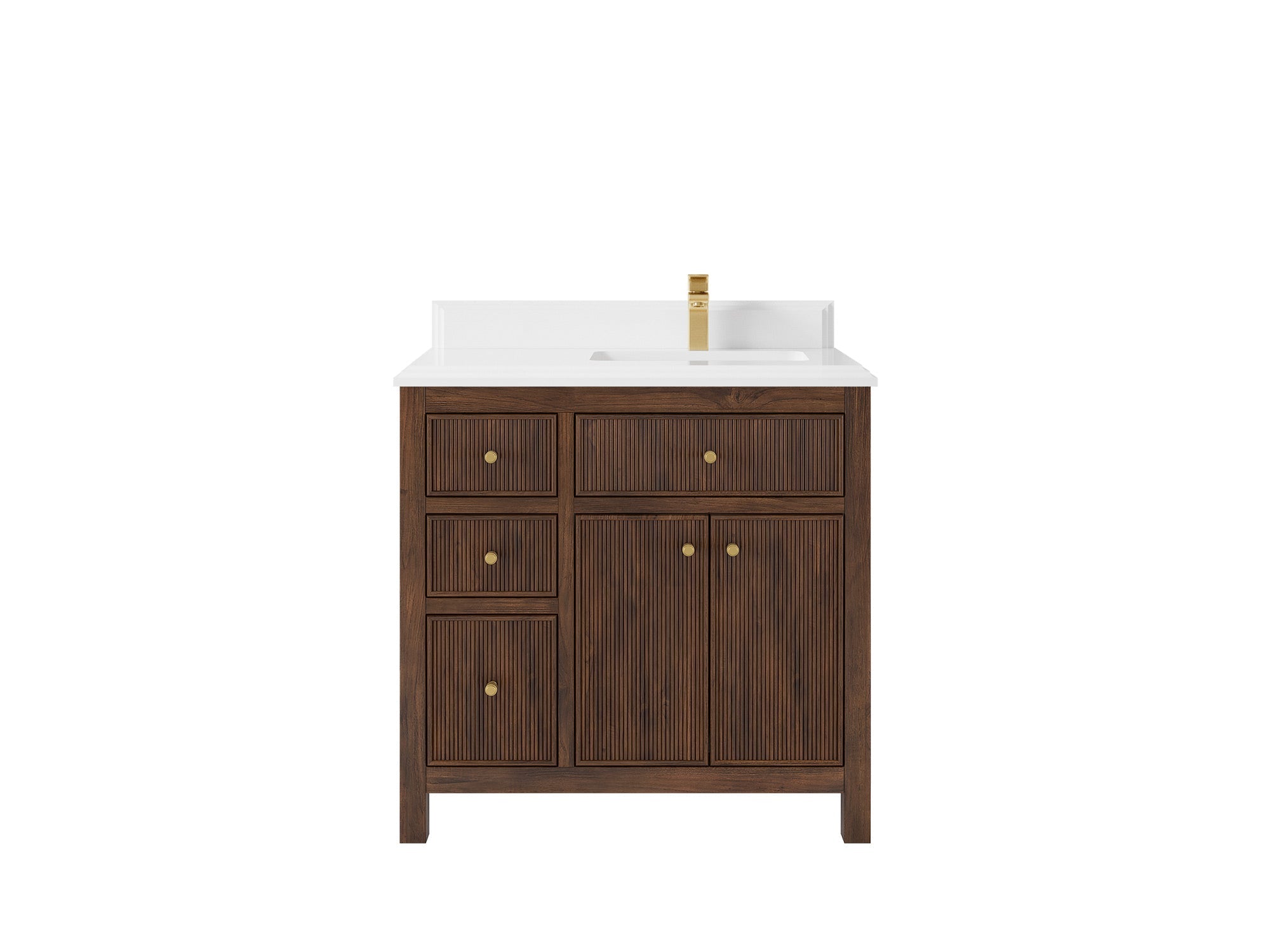 Sonoma Reeded Teak Wood 36 in. W x 22 in. D Right Offset Sink Bathroom Vanity