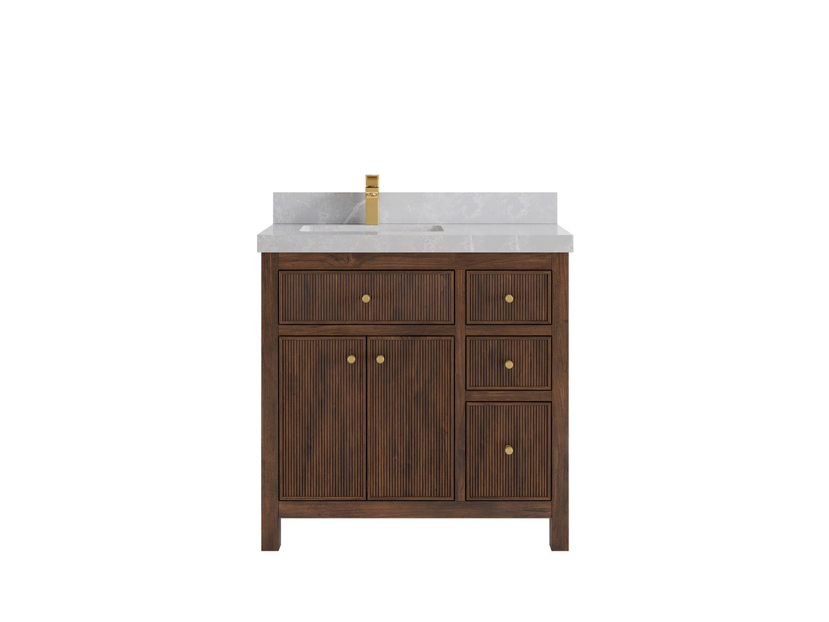 Sonoma Reeded Teak Wood 36 in. W x 22 in. D Left Offset Sink Bathroom Vanity