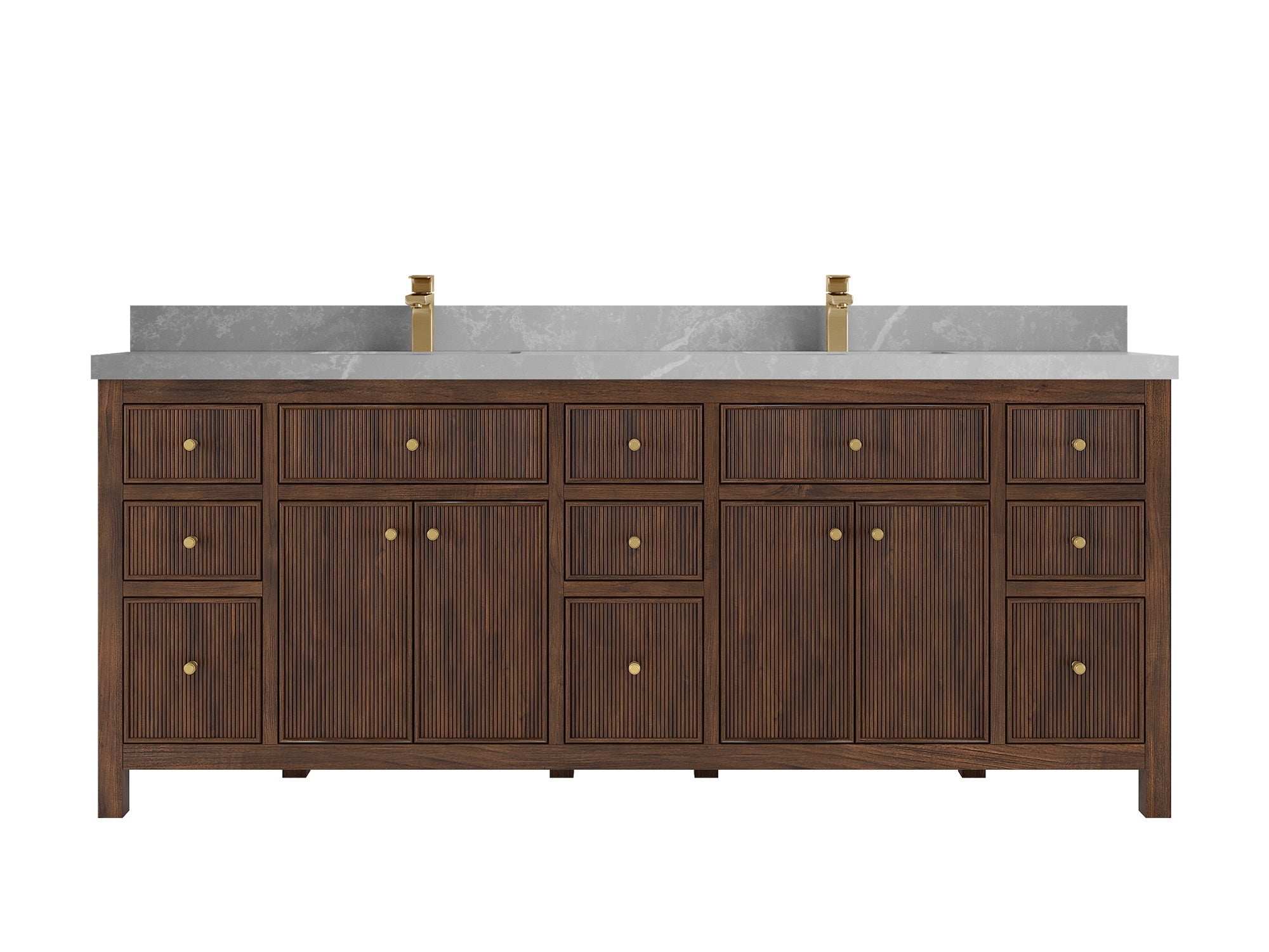 Sonoma Reeded Teak Wood 84 in. W x 22 in. D Double Sink Bathroom Vanity