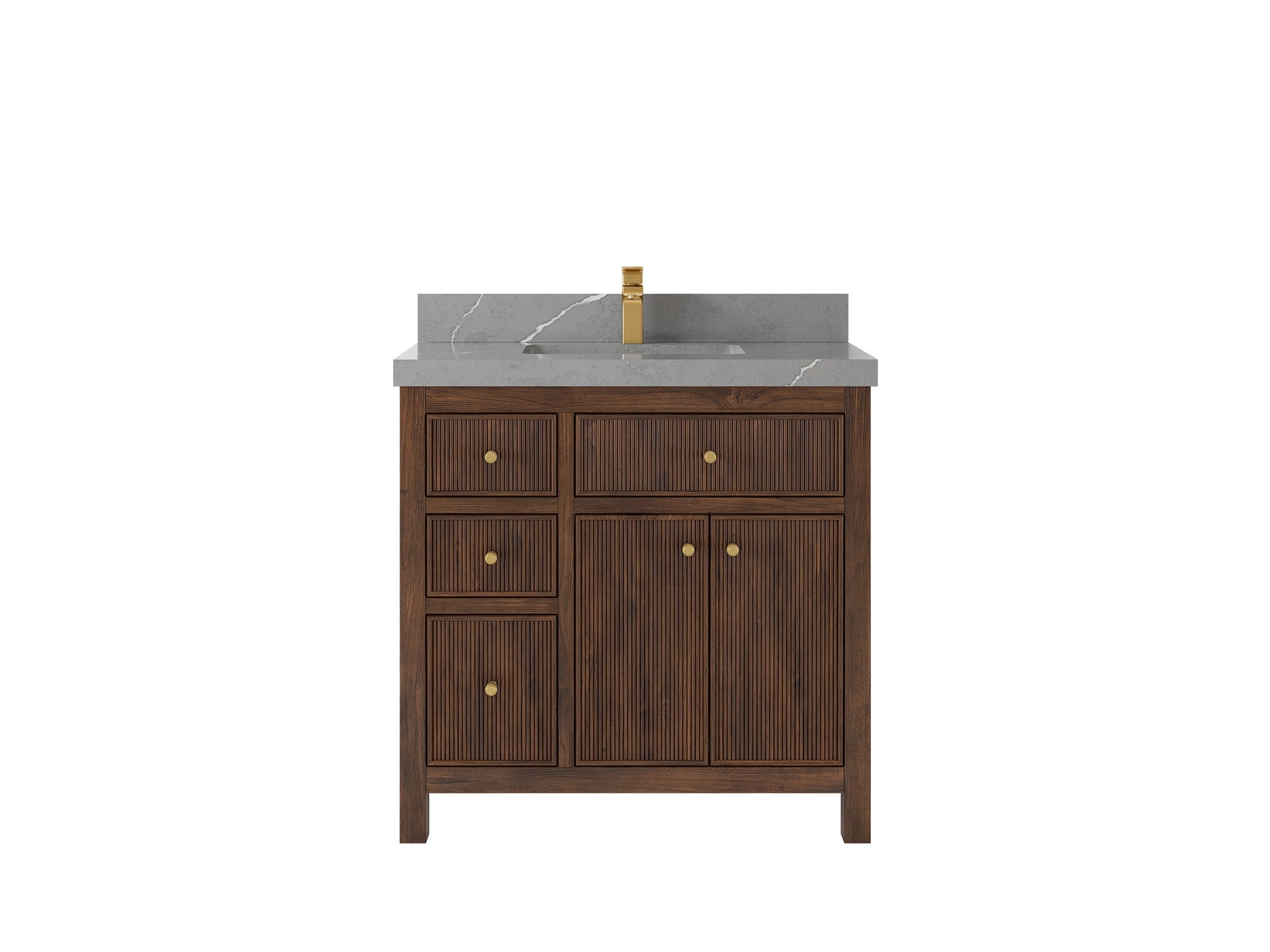 Sonoma Reeded Teak Wood 36 in. W x 22 in. D Center Sink Bathroom Vanity