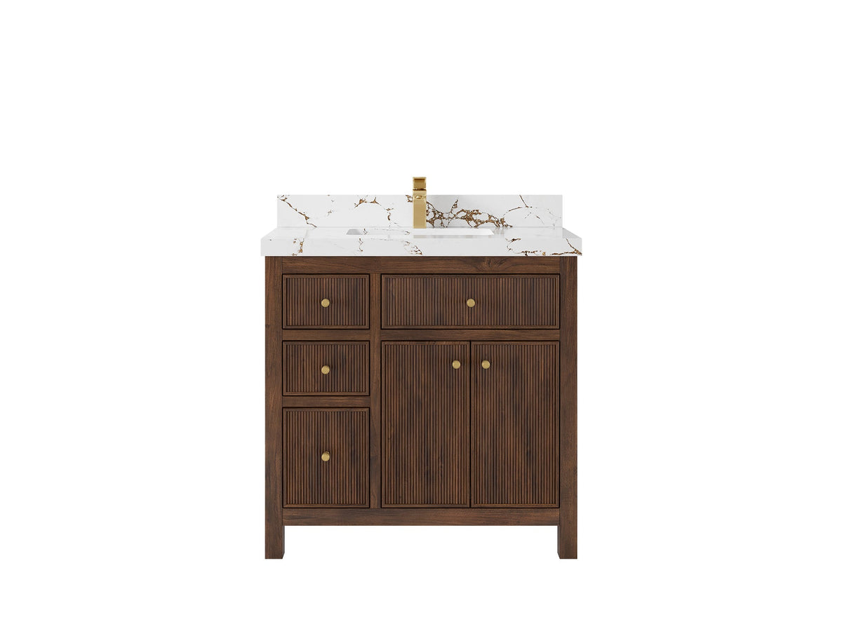 Sonoma Reeded Teak Wood 36 in. W x 22 in. D Center Sink Bathroom Vanity
