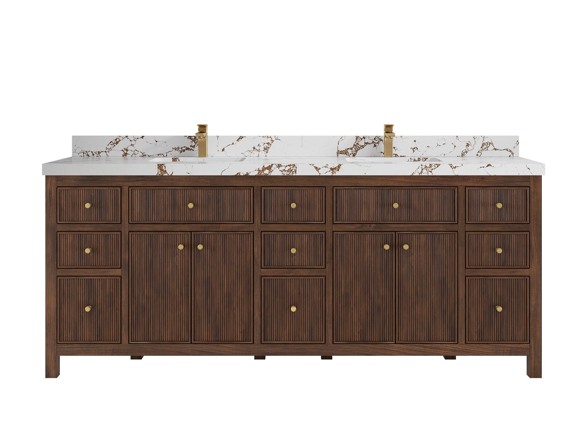 Sonoma Reeded Teak Wood 84 in. W x 22 in. D Double Sink Bathroom Vanity