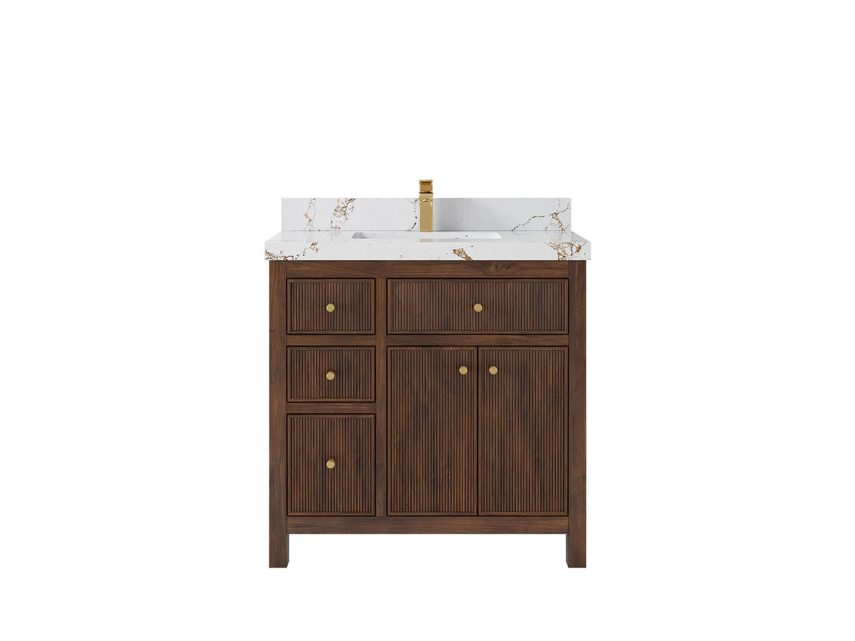 Sonoma Reeded Teak Wood 36 in. W x 22 in. D Center Sink Bathroom Vanity