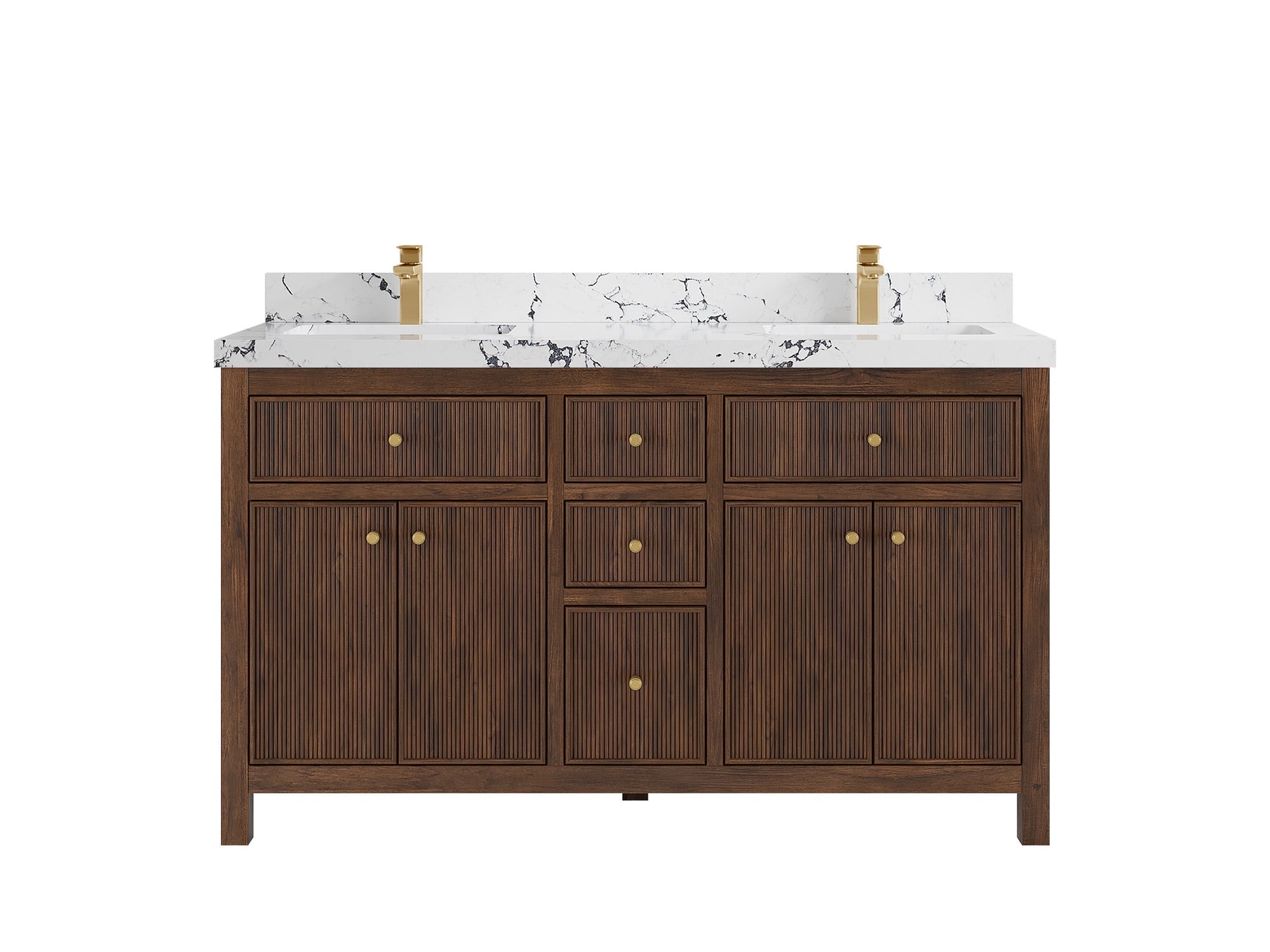 Sonoma Reeded Teak Wood 60 in. W x 22 in. D Double Sink Bathroom Vanity