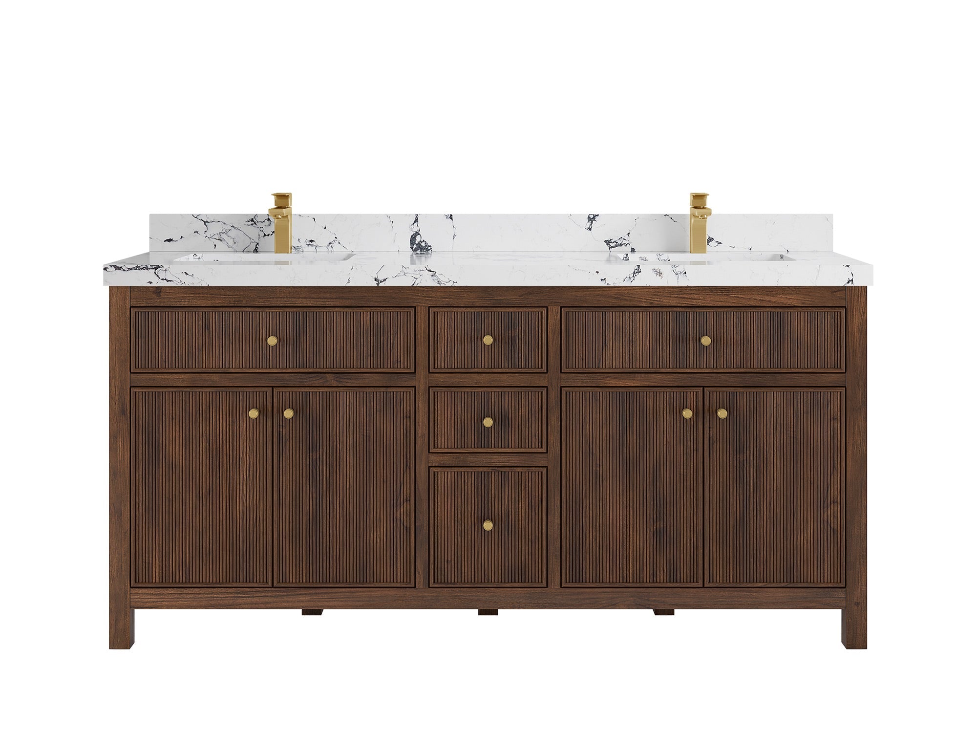 Sonoma Reeded Teak Wood 72 in. W x 22 in. D Double Sink Bathroom Vanity