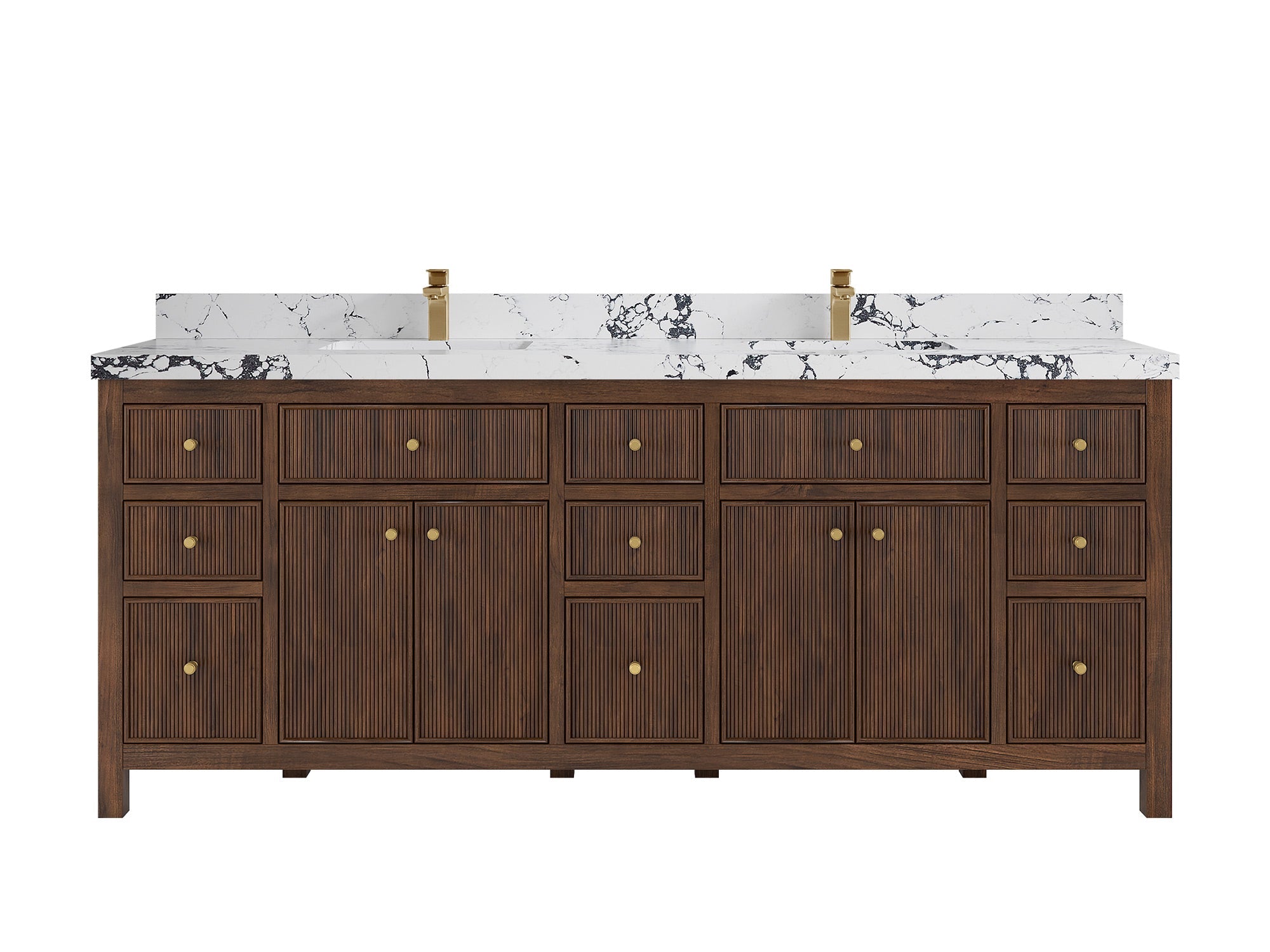 Sonoma Reeded Teak Wood 84 in. W x 22 in. D Double Sink Bathroom Vanity