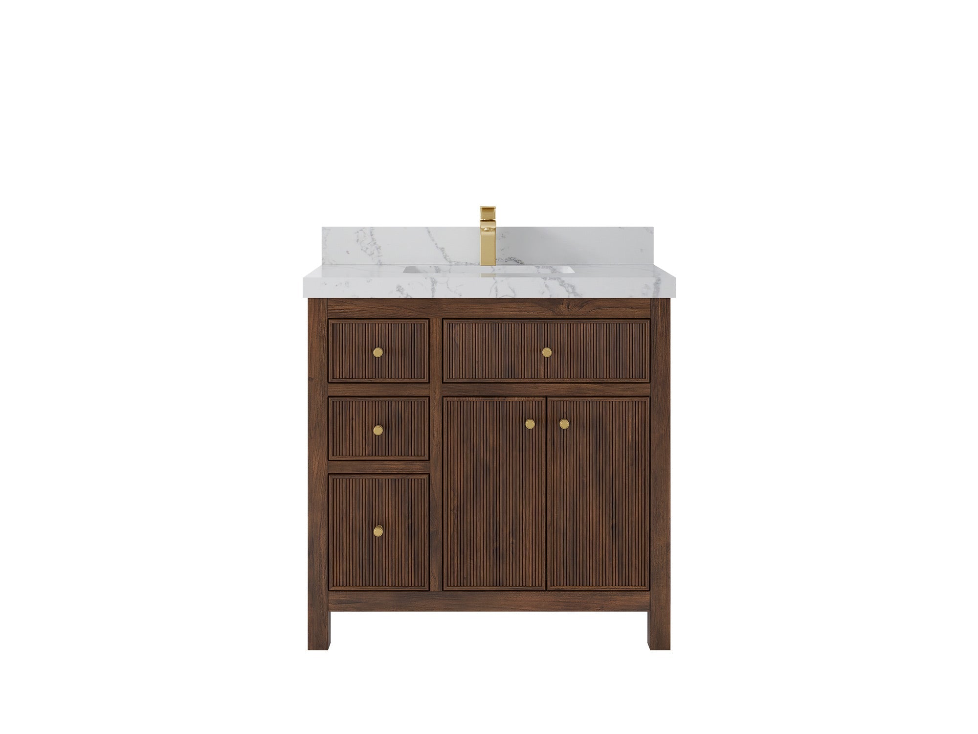 Sonoma Reeded Teak Wood 36 in. W x 22 in. D Center Sink Bathroom Vanity