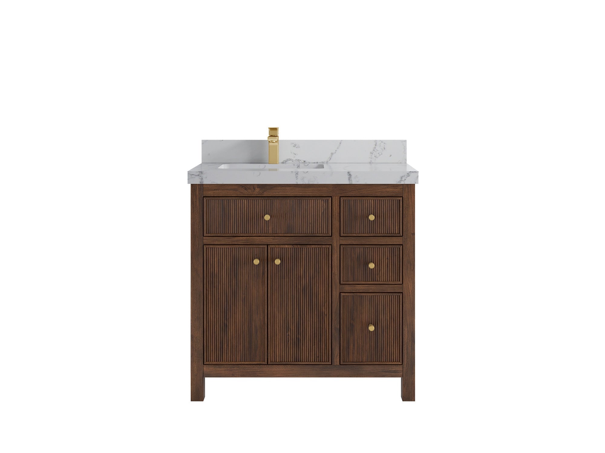 Sonoma Reeded Teak Wood 36 in. W x 22 in. D Left Offset Sink Bathroom Vanity