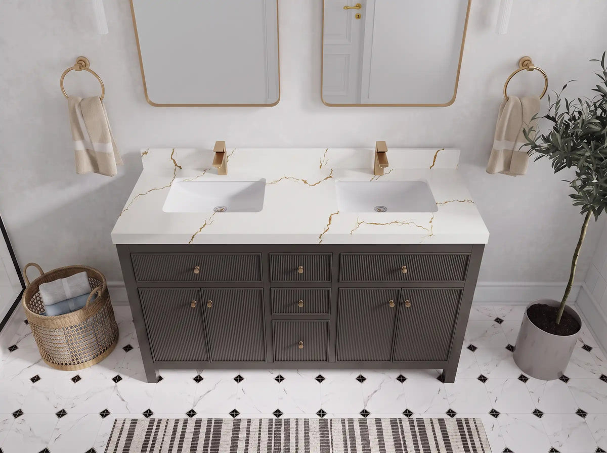 Sonoma 60 in W x 22 in D Free Standing Reeded Double Sink Bathroom Vanity