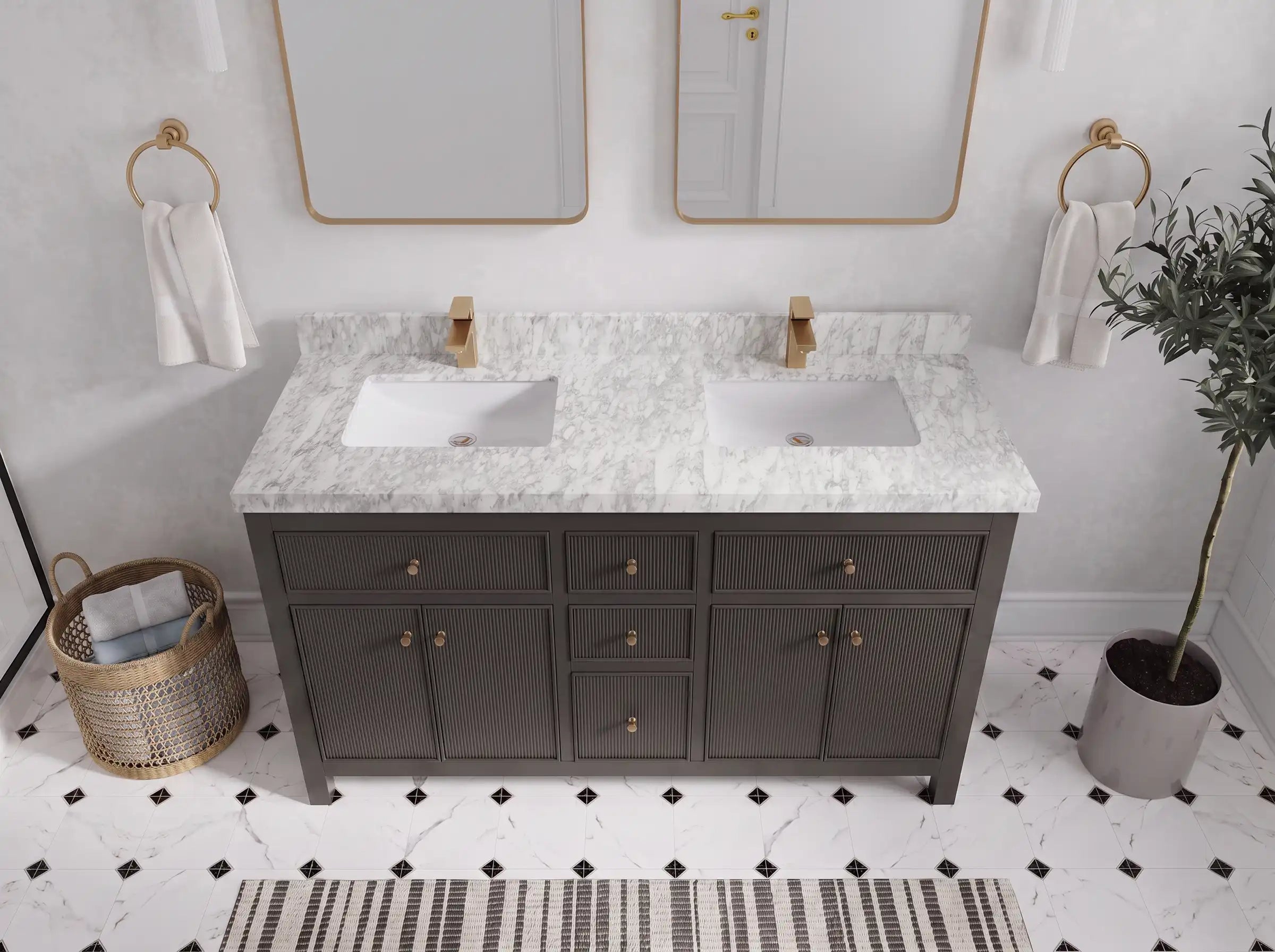 Sonoma 60 in W x 22 in D Free Standing Reeded Double Sink Bathroom Vanity