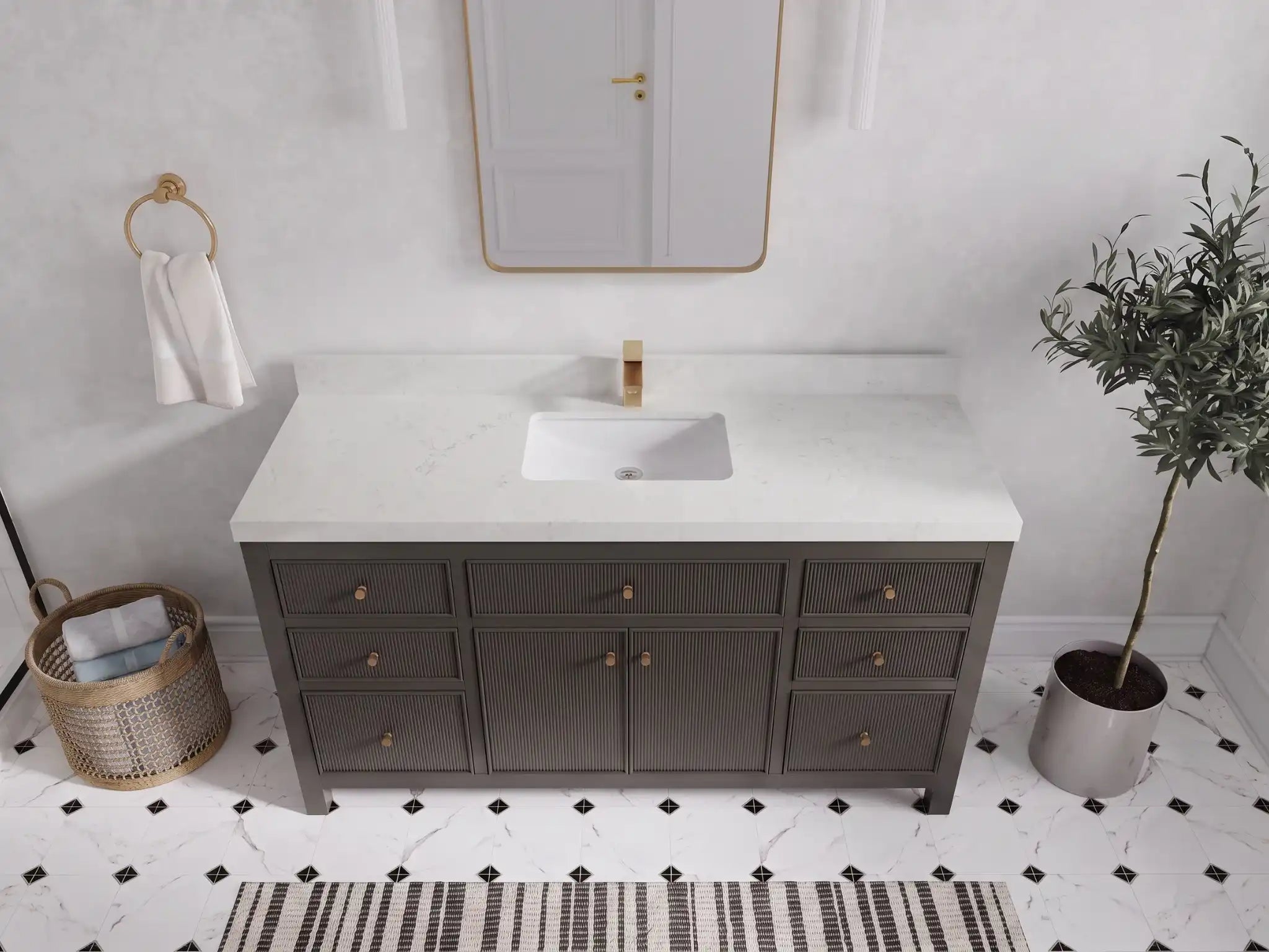Sonoma 60 in W x 22 in D Free Standing Reeded Single Sink Bathroom Vanity