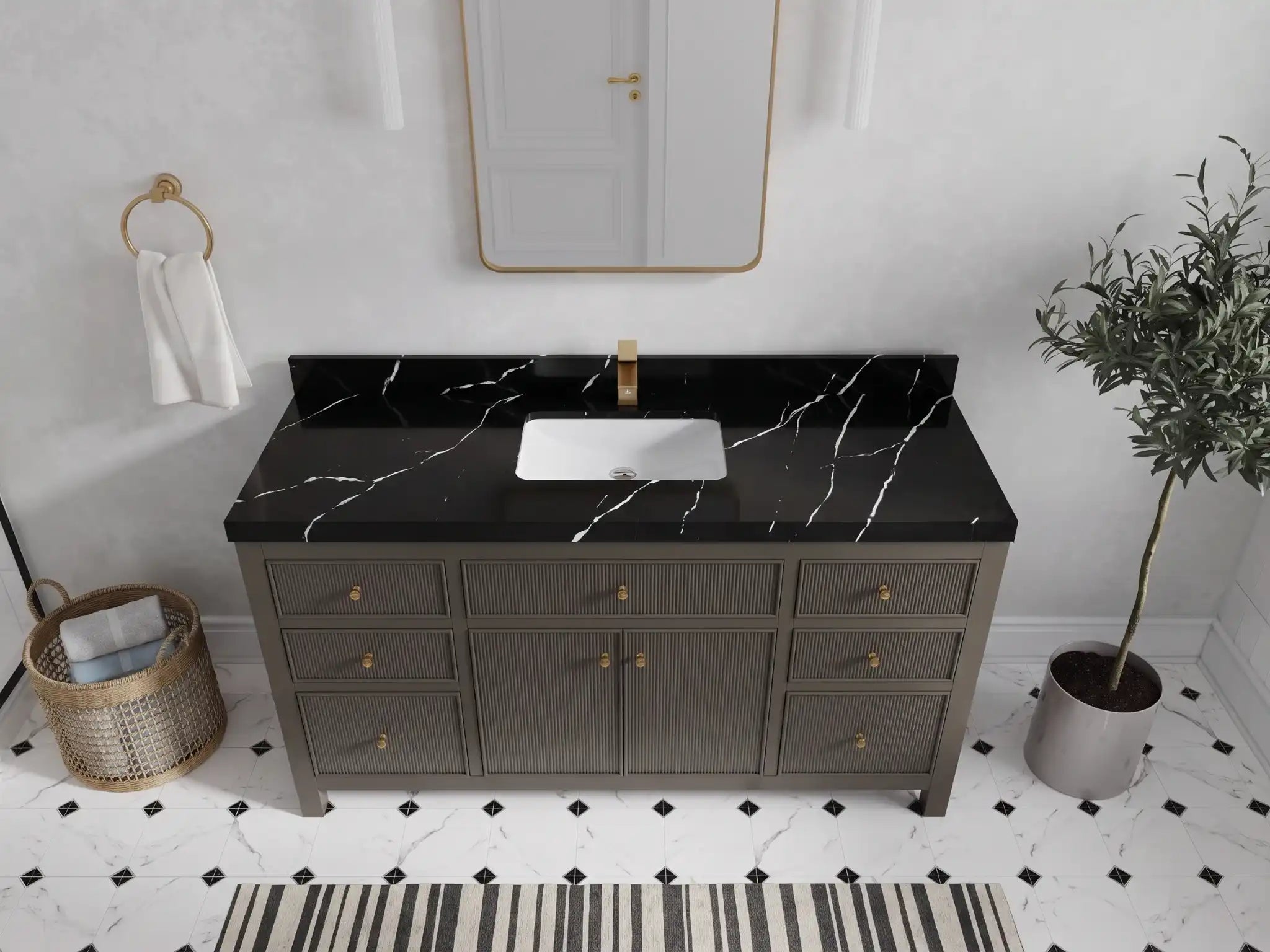 Sonoma 60 in W x 22 in D Free Standing Reeded Single Sink Bathroom Vanity